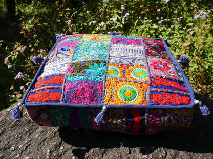 Boho floor pillow | blue floor pillow cover | meditation cushion for Indian bohemian floor seating or as decorative throw pillow | NO INLET - The Shanti Home