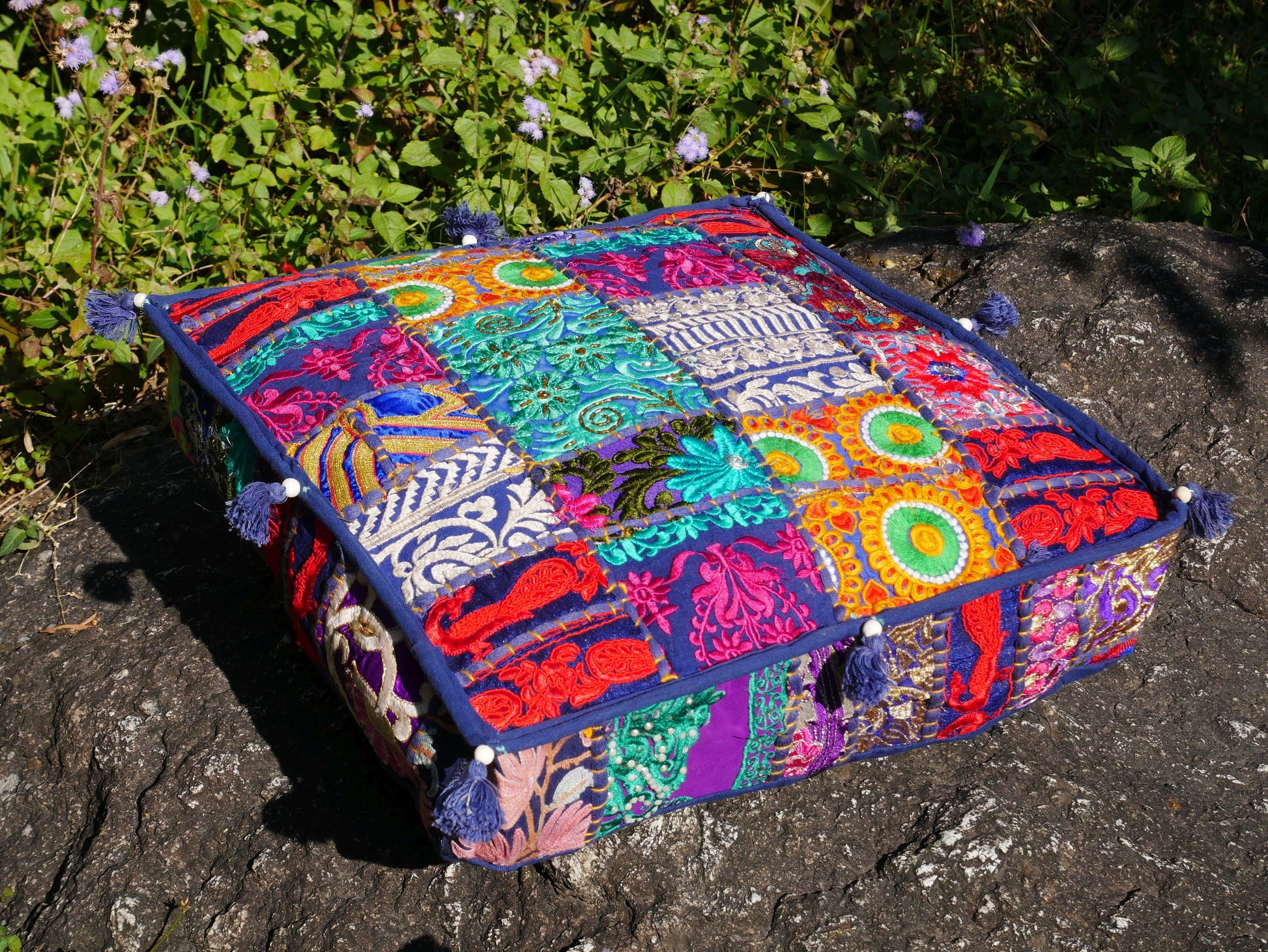 Boho floor pillow | blue floor pillow cover | meditation cushion for Indian bohemian floor seating or as decorative throw pillow | NO INLET - The Shanti Home