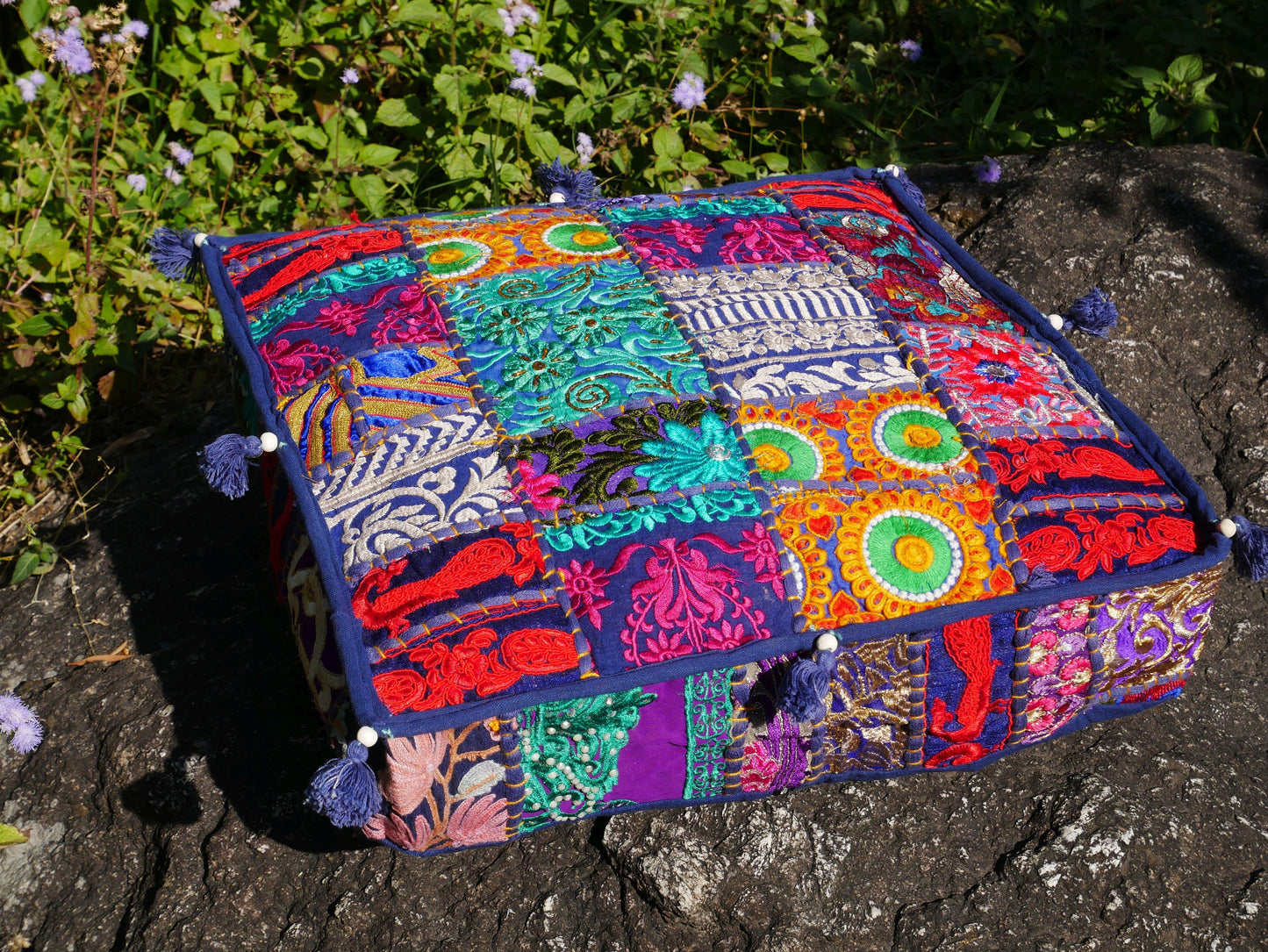 Boho floor pillow | blue floor pillow cover | meditation cushion for Indian bohemian floor seating or as decorative throw pillow | NO INLET - The Shanti Home