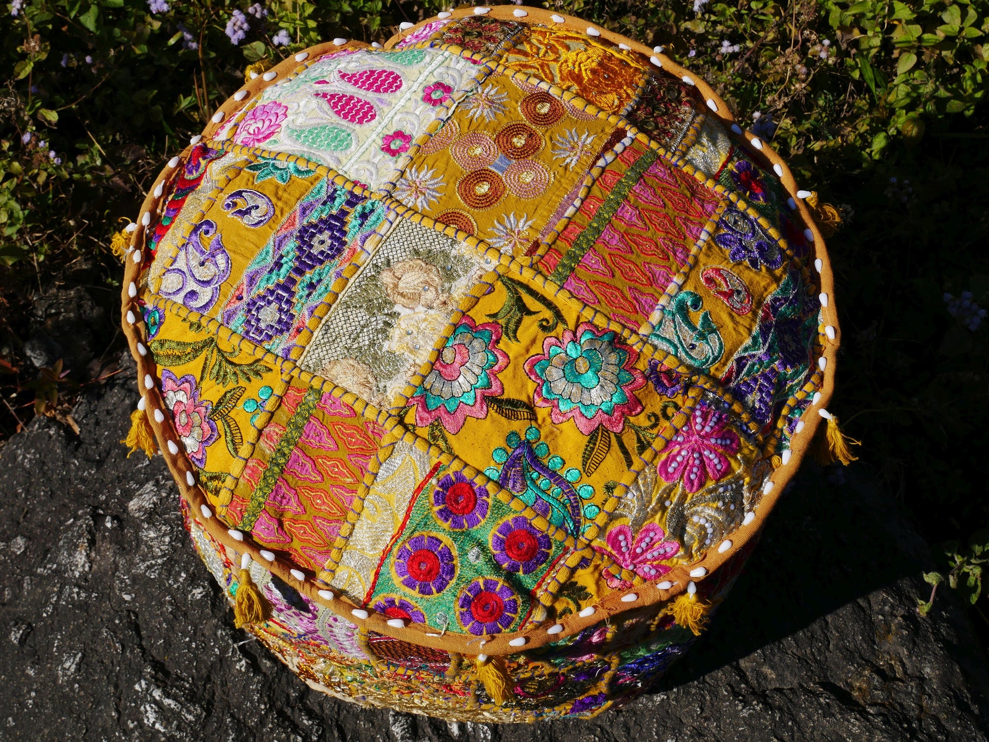 Floor pouf "Boho Masala" Indian floor pillow cover | cushion seating bohemian style meditation room decor | no inlet - The Shanti Home
