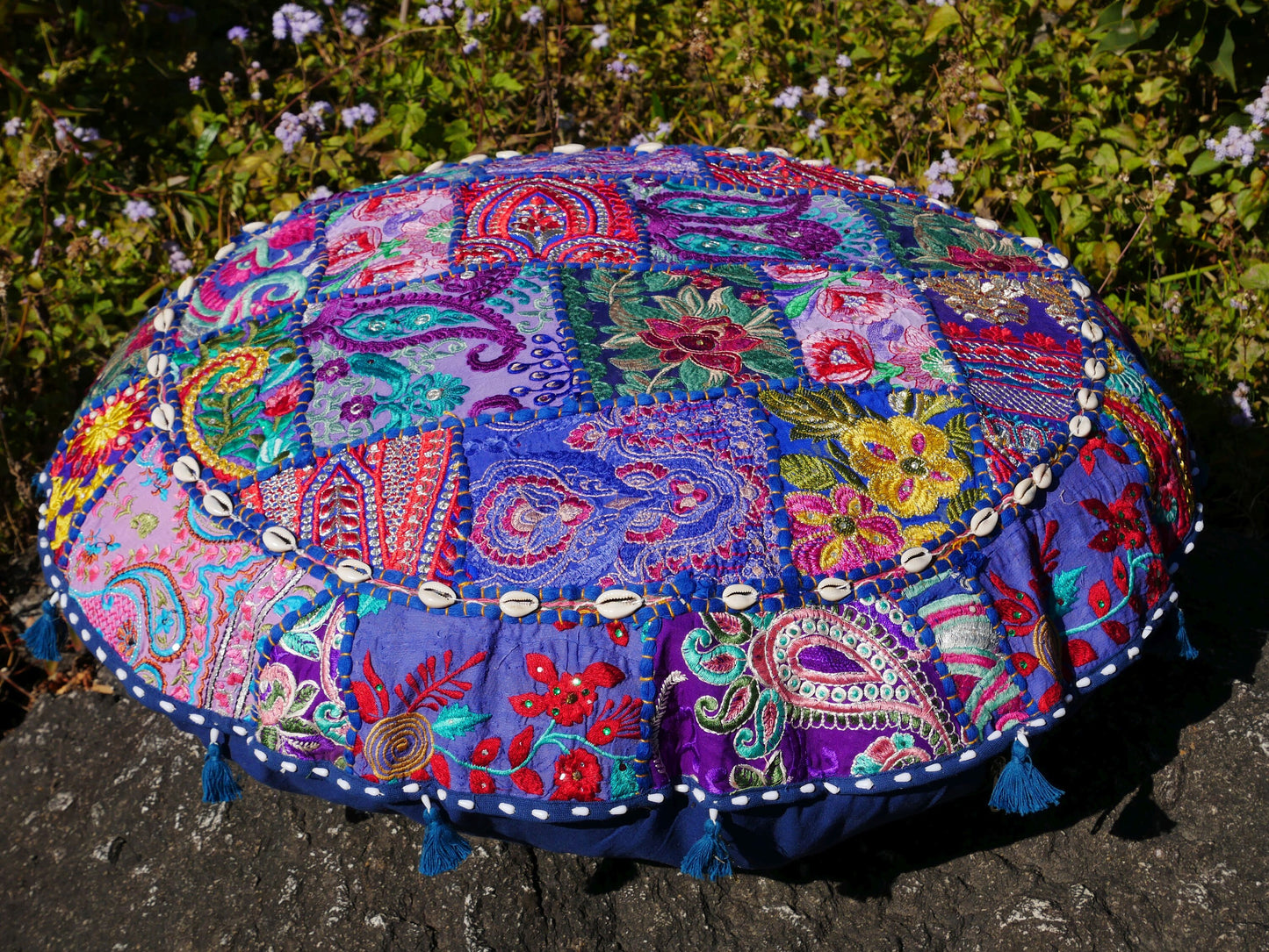 Floor cushion cover - Indian floor seating | Colorful meditation cushion - dark blue floor pillow - The Shanti Home