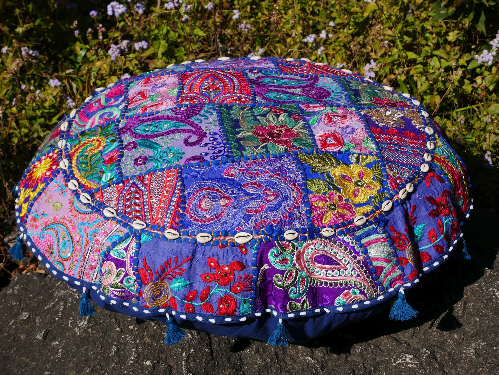 Floor cushion cover - Indian floor seating | Colorful meditation cushion - dark blue floor pillow - The Shanti Home