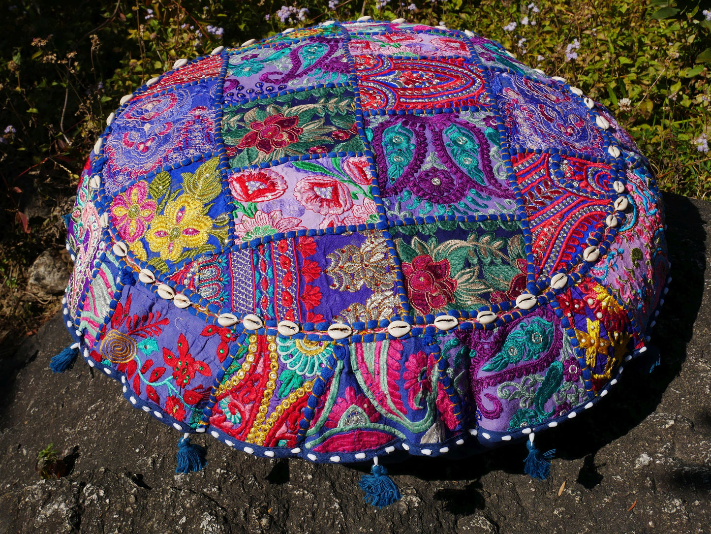 Floor cushion cover - Indian floor seating | Colorful meditation cushion - dark blue floor pillow - The Shanti Home