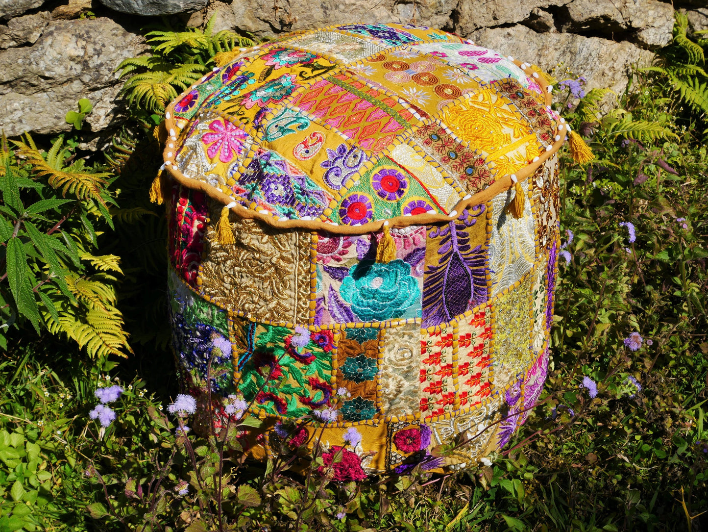 Floor pouf "Boho Masala" Indian floor pillow cover | cushion seating bohemian style meditation room decor | no inlet - The Shanti Home
