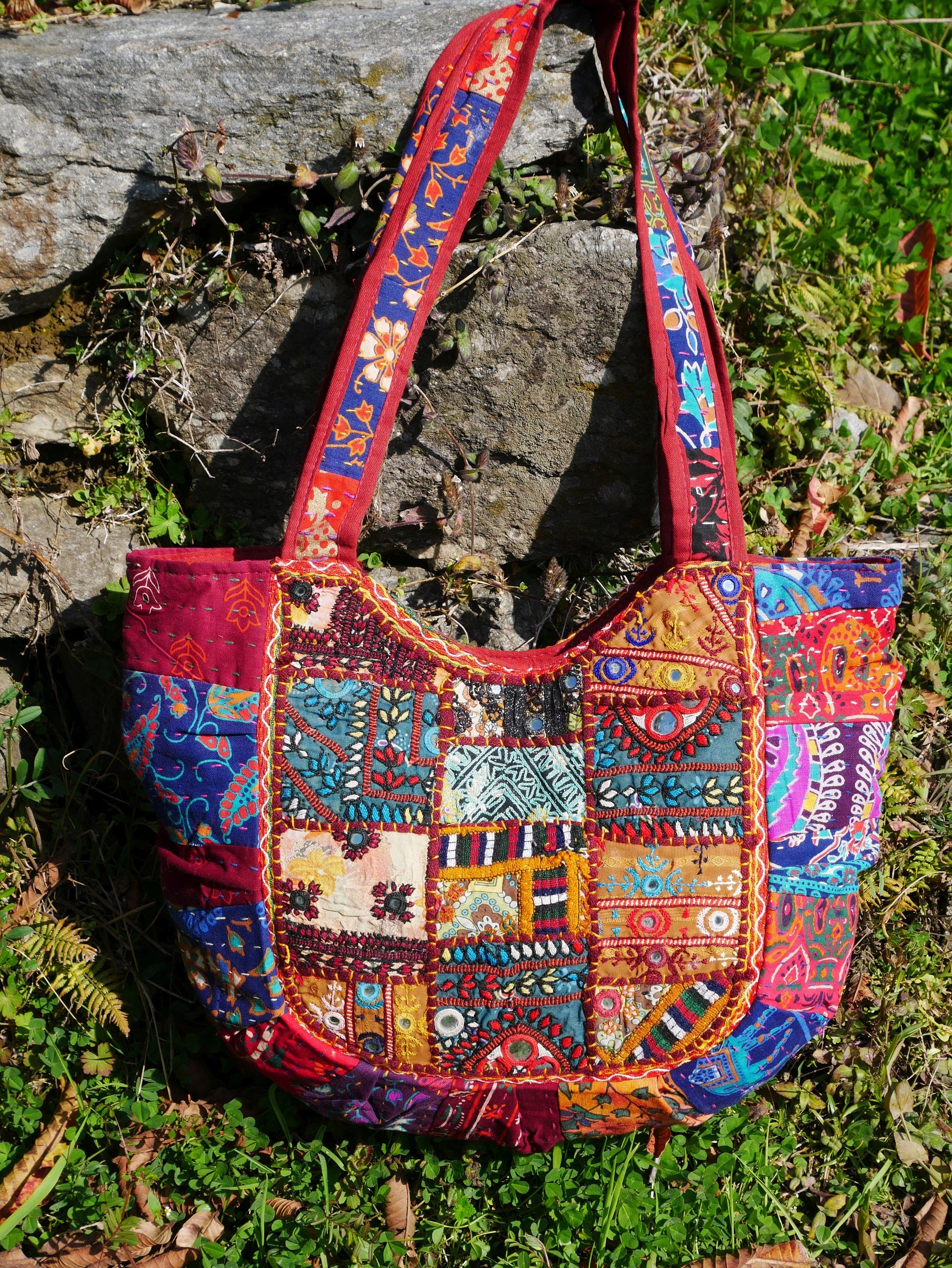 Boho bag - colorful hippie bag, handmade bohemian shoulder bag