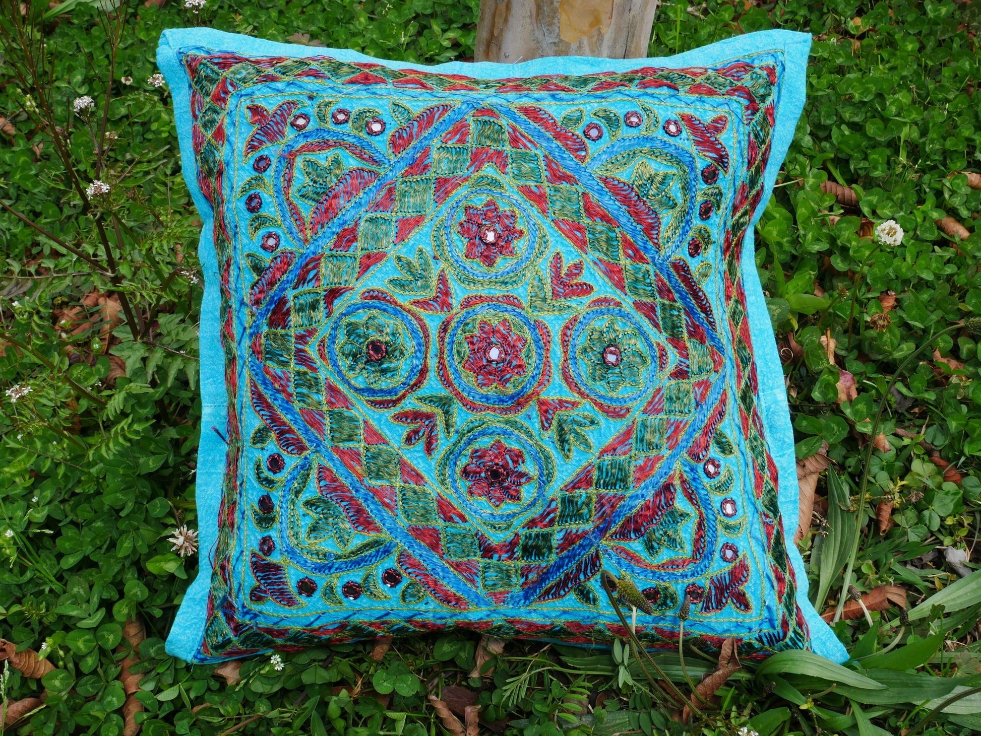 Embroidery pillow cover - turquoise throw pillow case - The Shanti Home