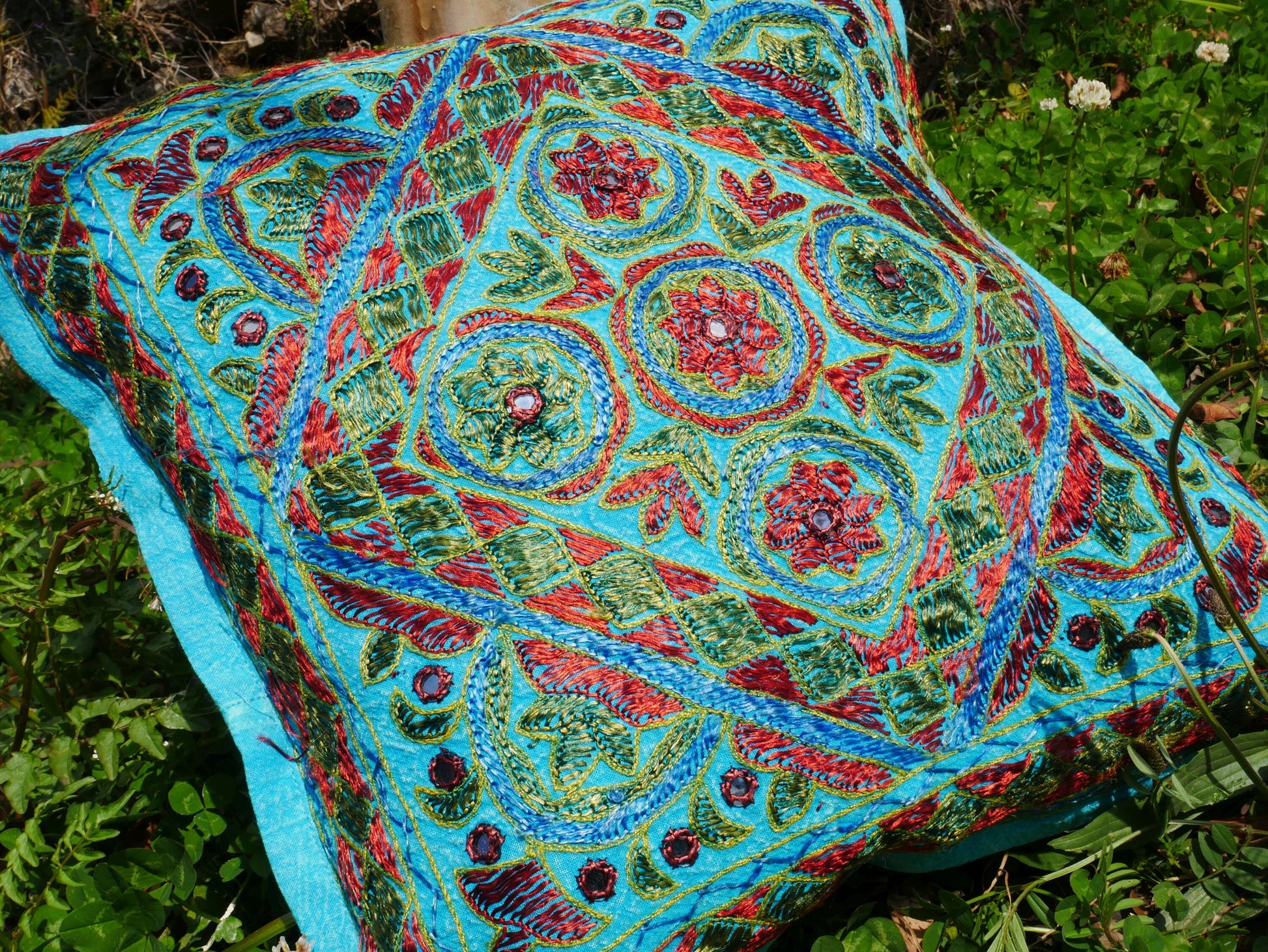 Embroidery pillow cover - turquoise throw pillow case - The Shanti Home