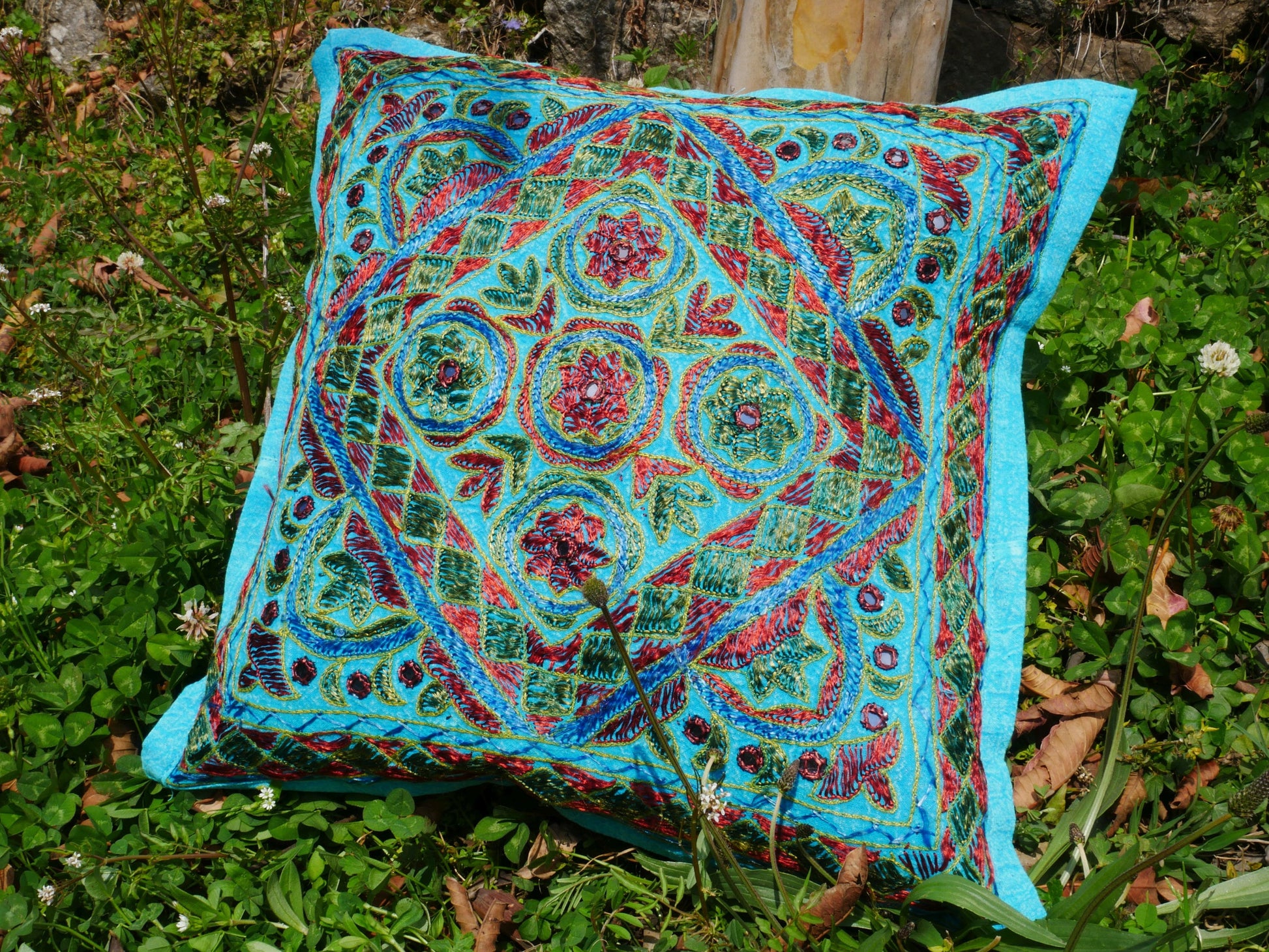 Embroidery pillow cover - turquoise throw pillow case - The Shanti Home