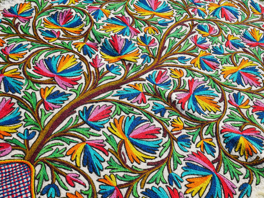 Handgefertigter Wollteppich "Lebensbaum" traditioneller Namda-Filzteppich aus Kaschmir | Handgefilzter, bestickter 6x4 böhmischer Teppich – farbenfroher Blumenteppich