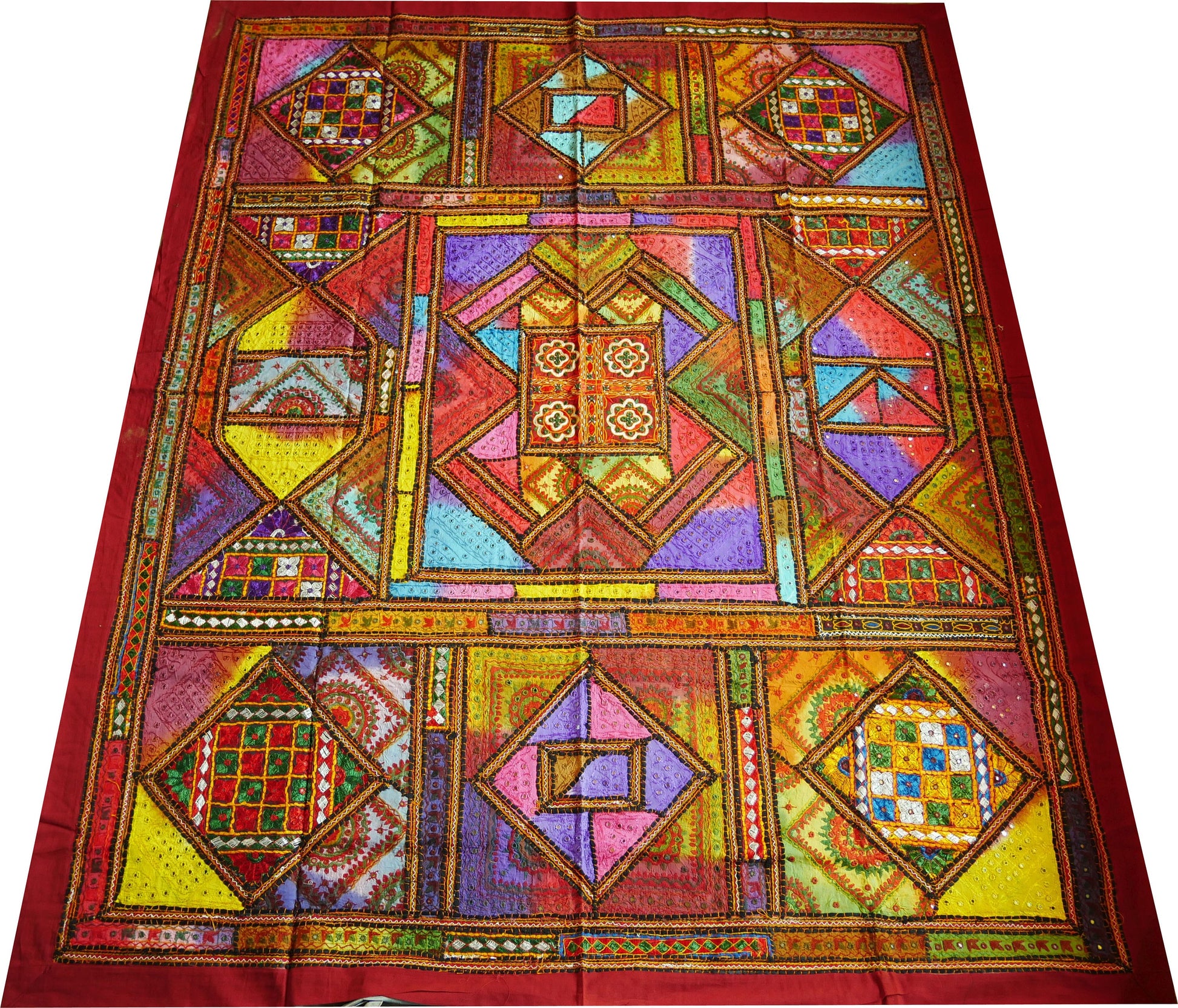 Boho bedding - embroidered bedspread | multicolor patchwork quilt | colorful Indian bedspread | bohemian hippie extra large wall decor - The Shanti Home