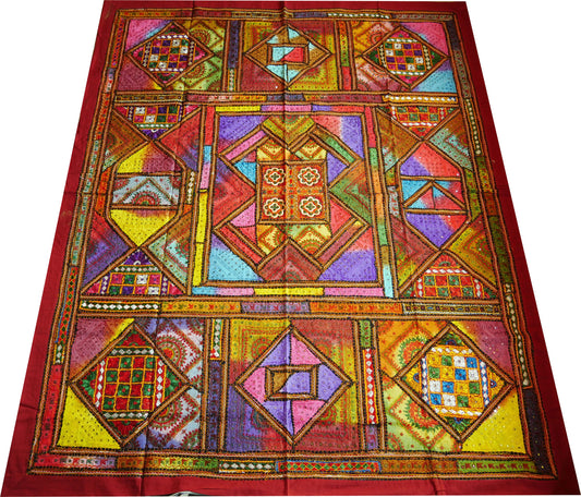 Boho-Bettwäsche-Set - bestickte Tagesdecke | mehrfarbige Patchwork-Steppdecke | bunte indische Tagesdecke | Bohemian Hippie extra große Wanddekoration