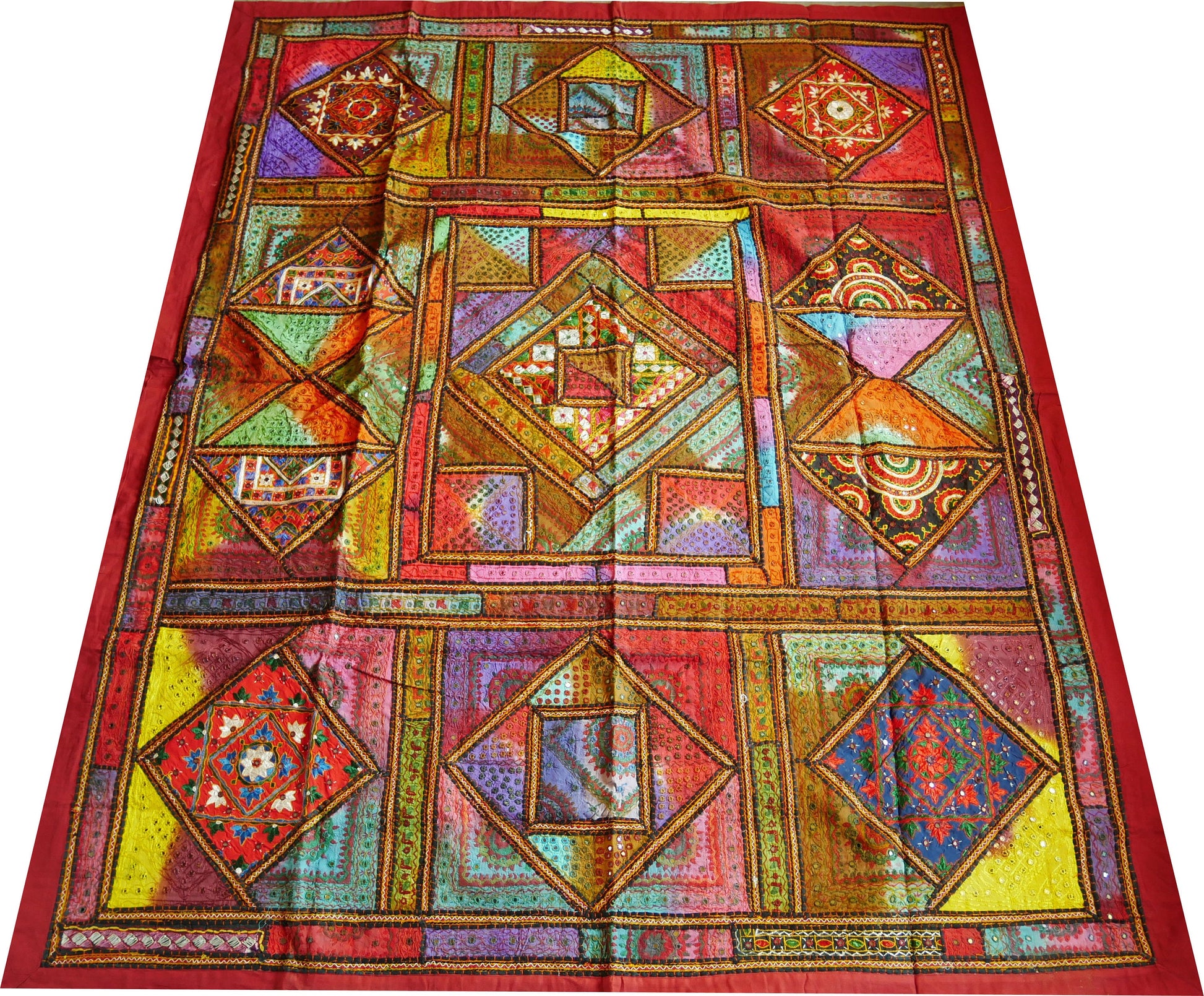 Boho bedding - embroidered bedspread | multicolor patchwork quilt | colorful Indian bedspread | bohemian hippie extra large wall decor - The Shanti Home