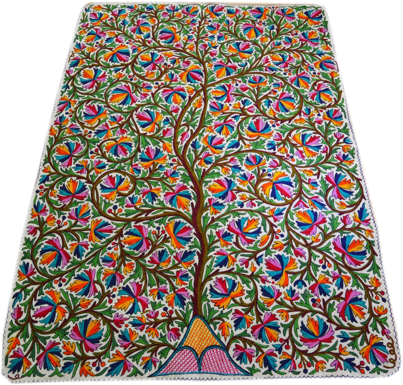 Large wool rug "Tree of life" | boho area rug - Indian floor rug | traditional Namda from Kashmir | felted wool rug 6x9 handmade embroidery - The Shanti Home
