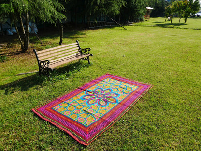 Vintage "Gabba" 4x7 wool rug mat - embroidery from Kashmir | meditation space rug - wall tapestry - The Shanti Home