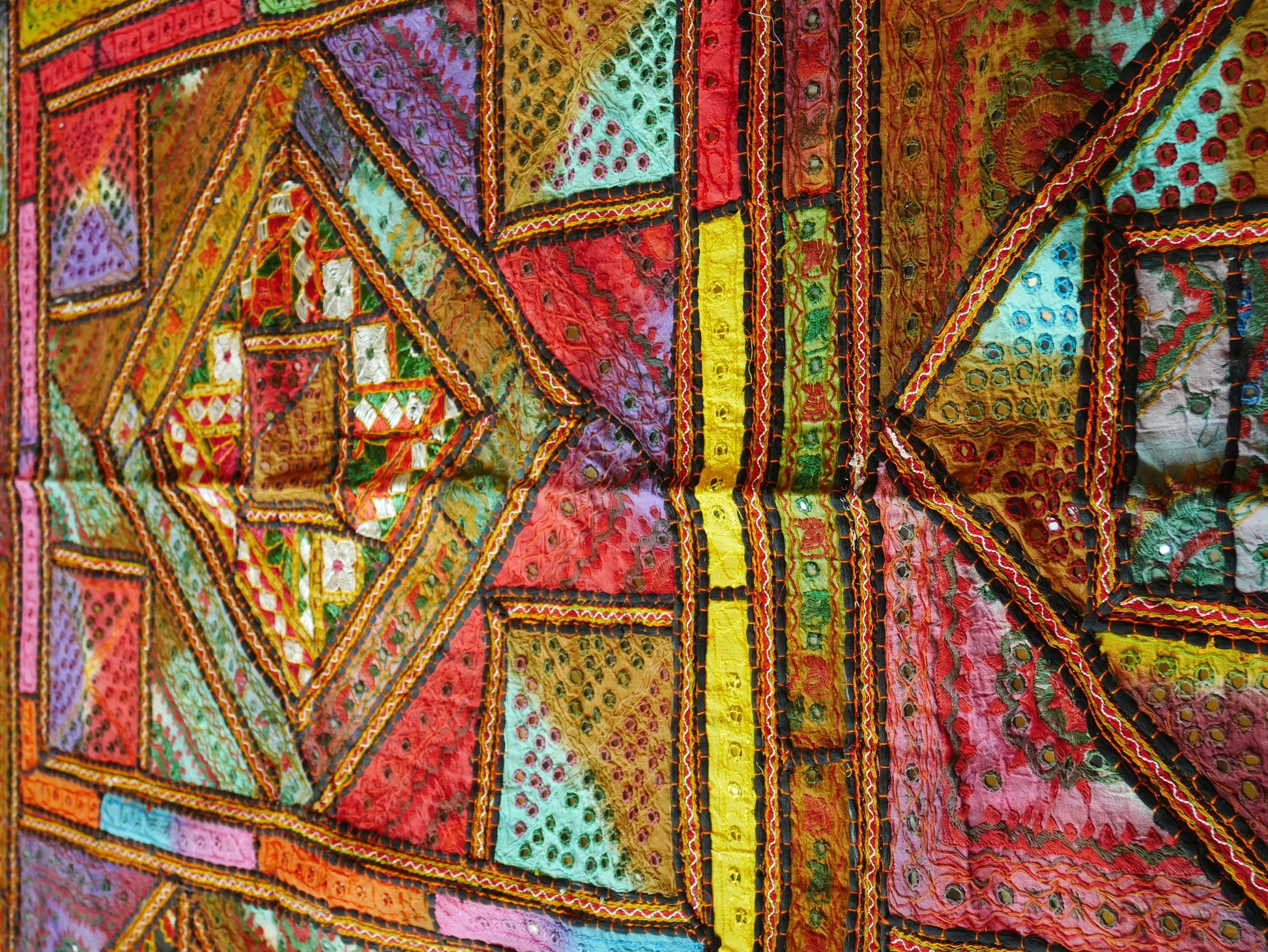 Boho bedding - embroidered bedspread | multicolor patchwork quilt | colorful Indian bedspread | bohemian hippie extra large wall decor - The Shanti Home