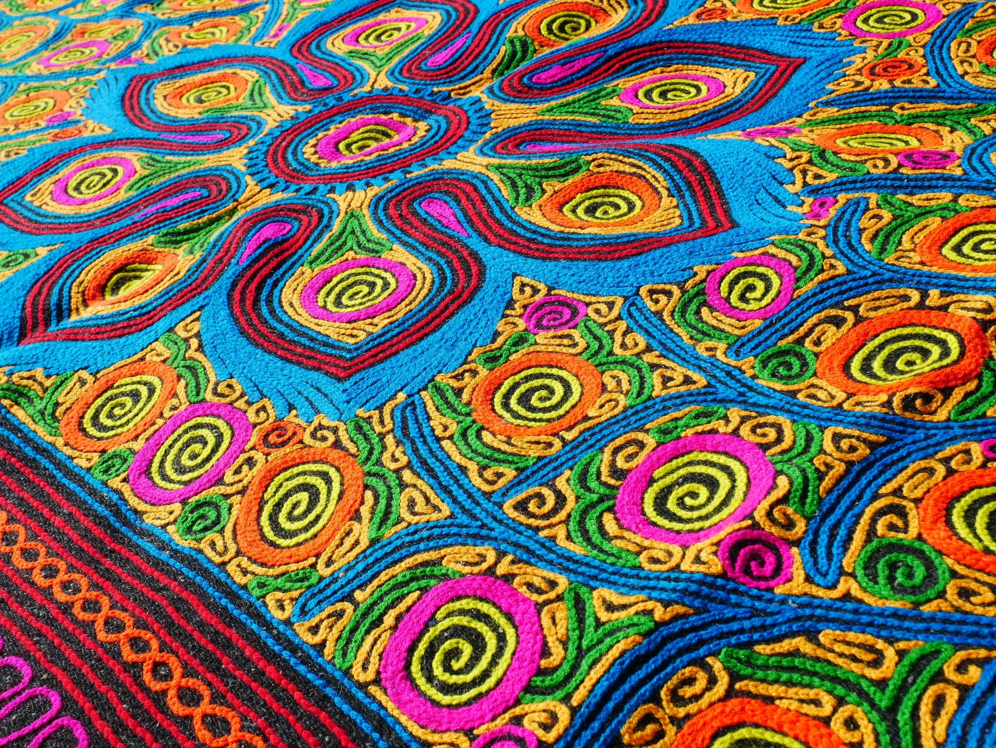 Vintage "Gabba" 4x7 wool rug mat - embroidery from Kashmir | meditation space rug - wall tapestry - The Shanti Home