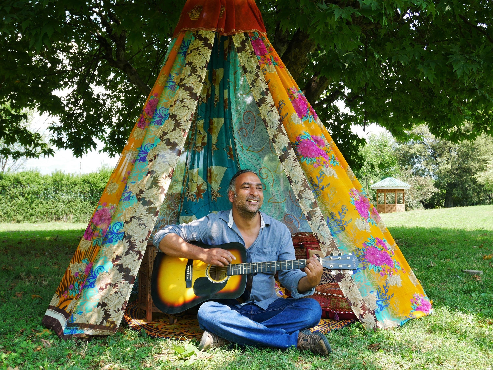 Boho canopy - Saree tent - bed canopy | bohemian wedding backdrop | Indian Hippie decor - floor seating area | meditation room - glamping - The Shanti Home