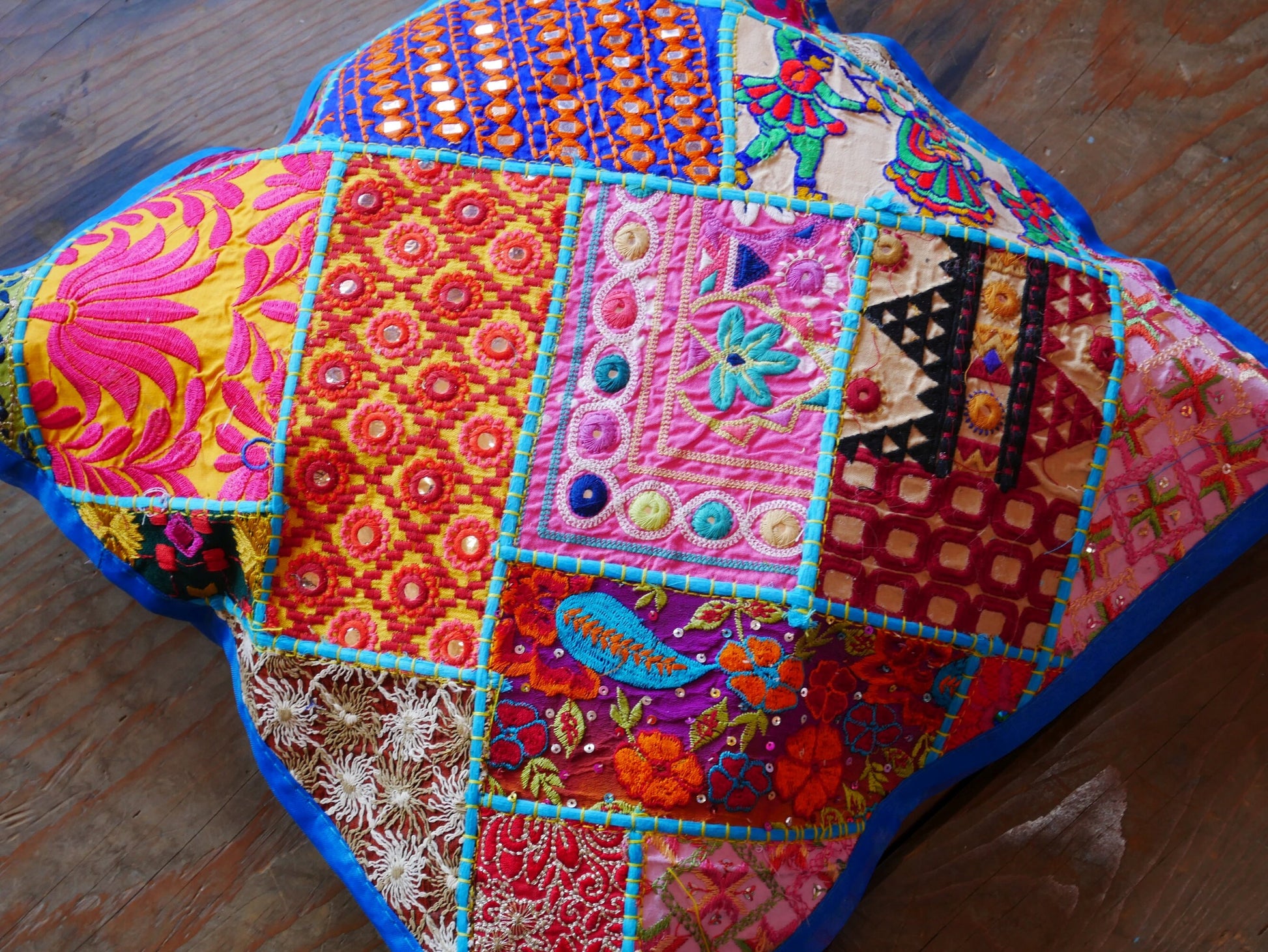 Boho throw pillow - turquoise patchwork pillow cover - The Shanti Home