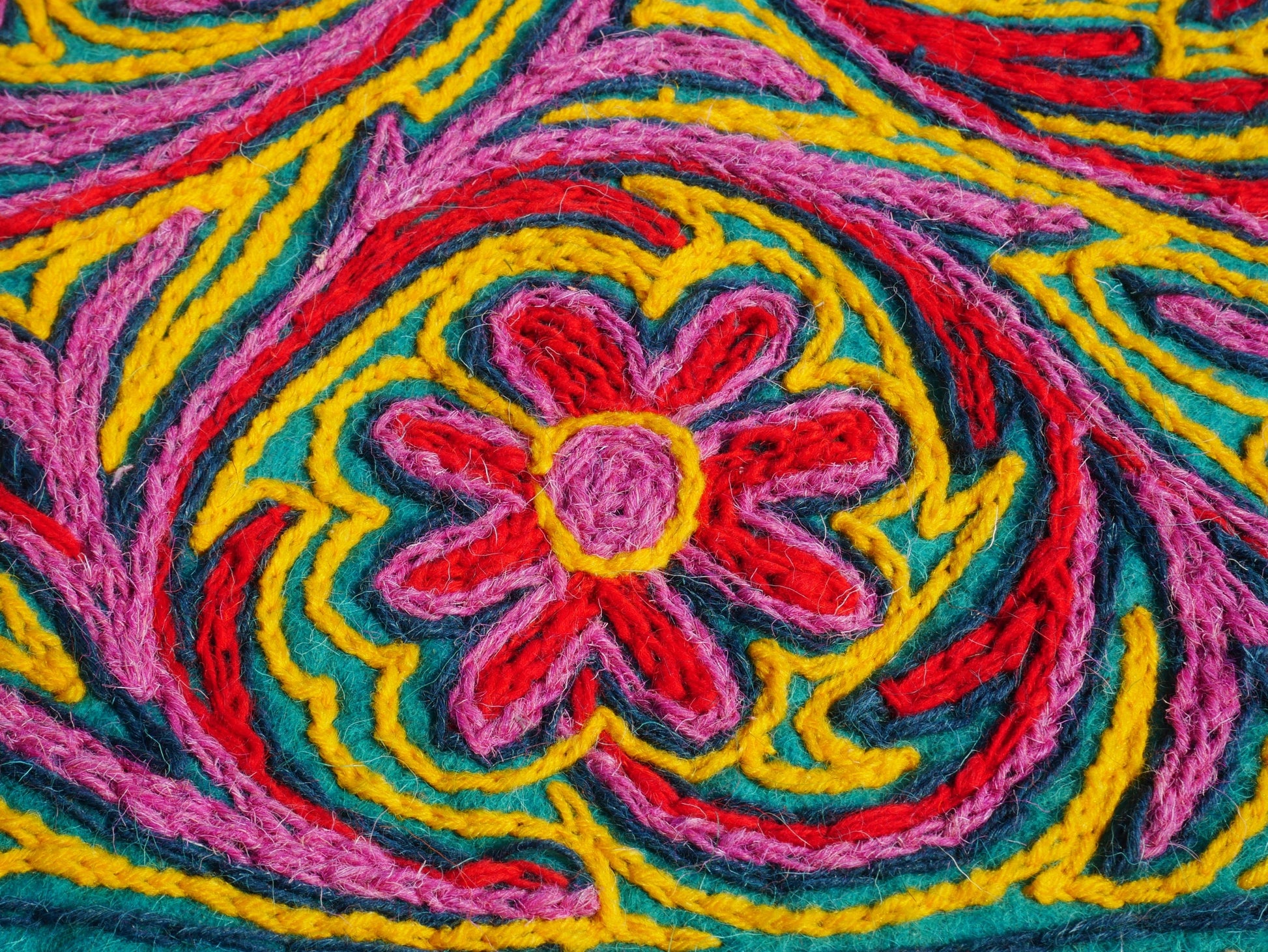 Kashmiri Namda rug 5ft - Mandala wool rug - boho area rug handfelted and embroidered - The Shanti Home