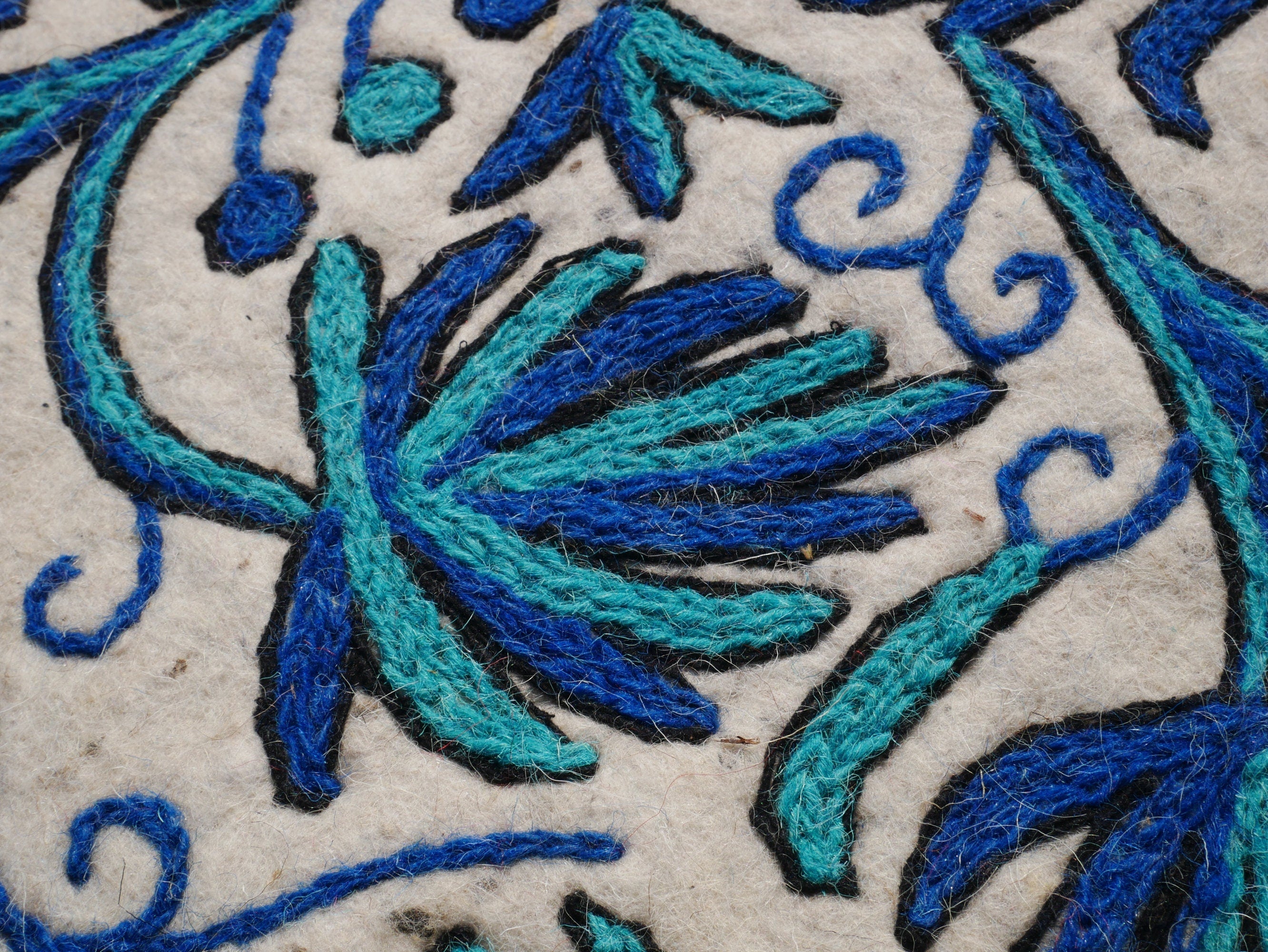 Kashmiri floor runner rug - blue and white soft, hand felted wool "Namda" rug - The Shanti Home