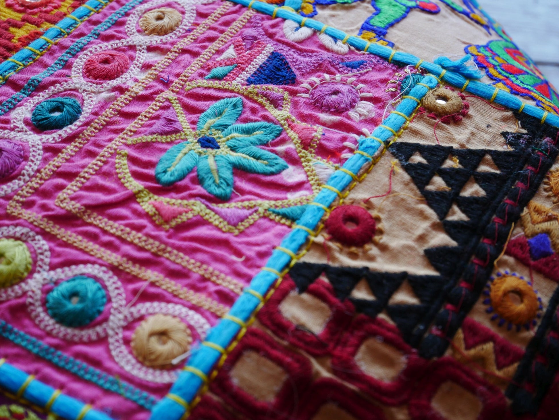 Boho throw pillow - turquoise patchwork pillow cover - The Shanti Home