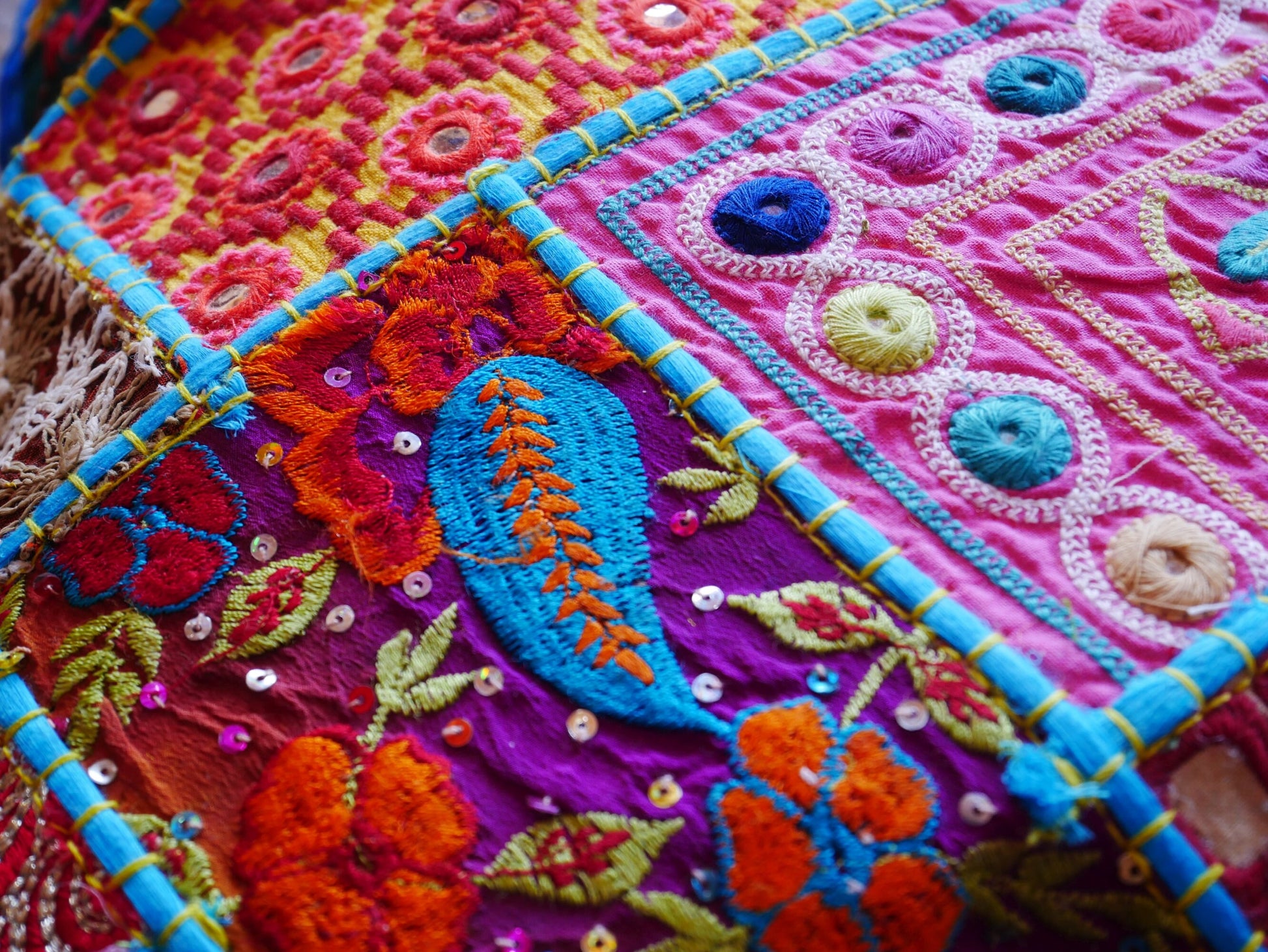 Boho throw pillow - turquoise patchwork pillow cover - The Shanti Home