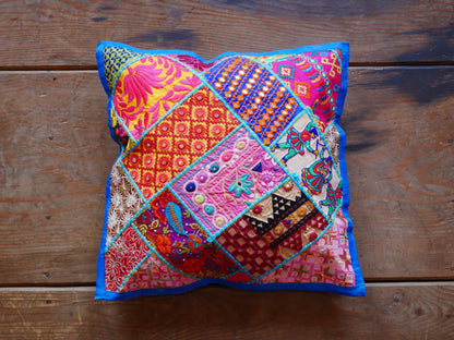 Boho throw pillow - turquoise patchwork pillow cover - The Shanti Home