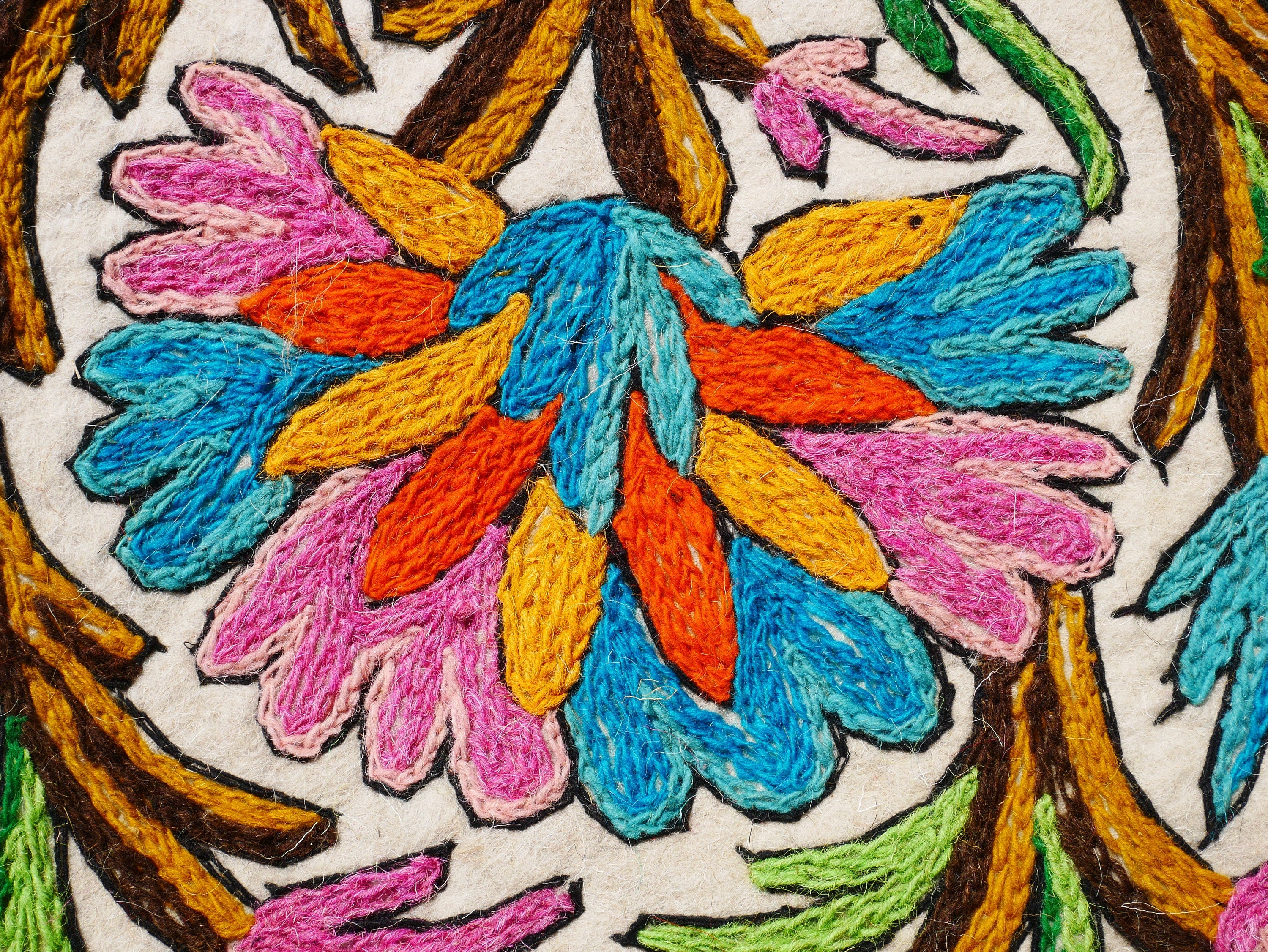 Boho wool rug "Magical Jungle" traditional Namda felt rug from Kashmir - The Shanti Home