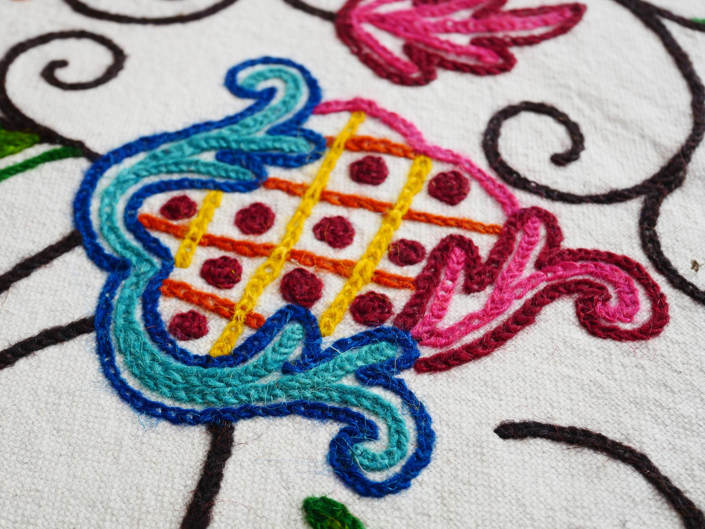Bohemian bedding - luxury Indian bed throw | Kashmir Crewel embroidery - colorful bedspread, floral design - The Shanti Home