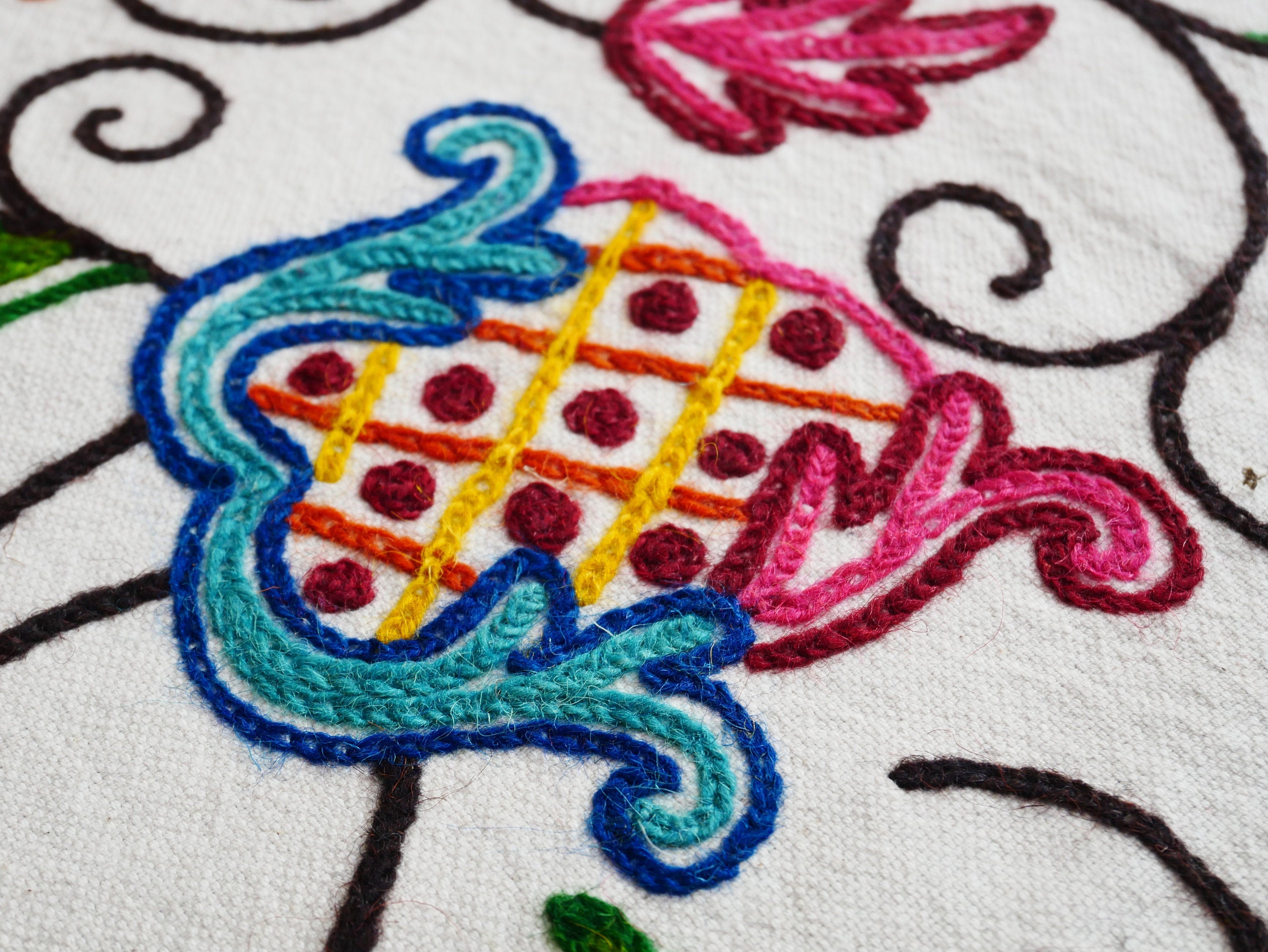 Bohemian bedding - luxury Indian bed throw | Kashmir Crewel embroidery - colorful bedspread, floral design - The Shanti Home