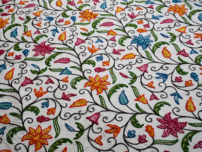 Bohemian bedspread - luxury Indian bedding | Kashmir Crewel embroidery - colorful bed throw, floral design - The Shanti Home