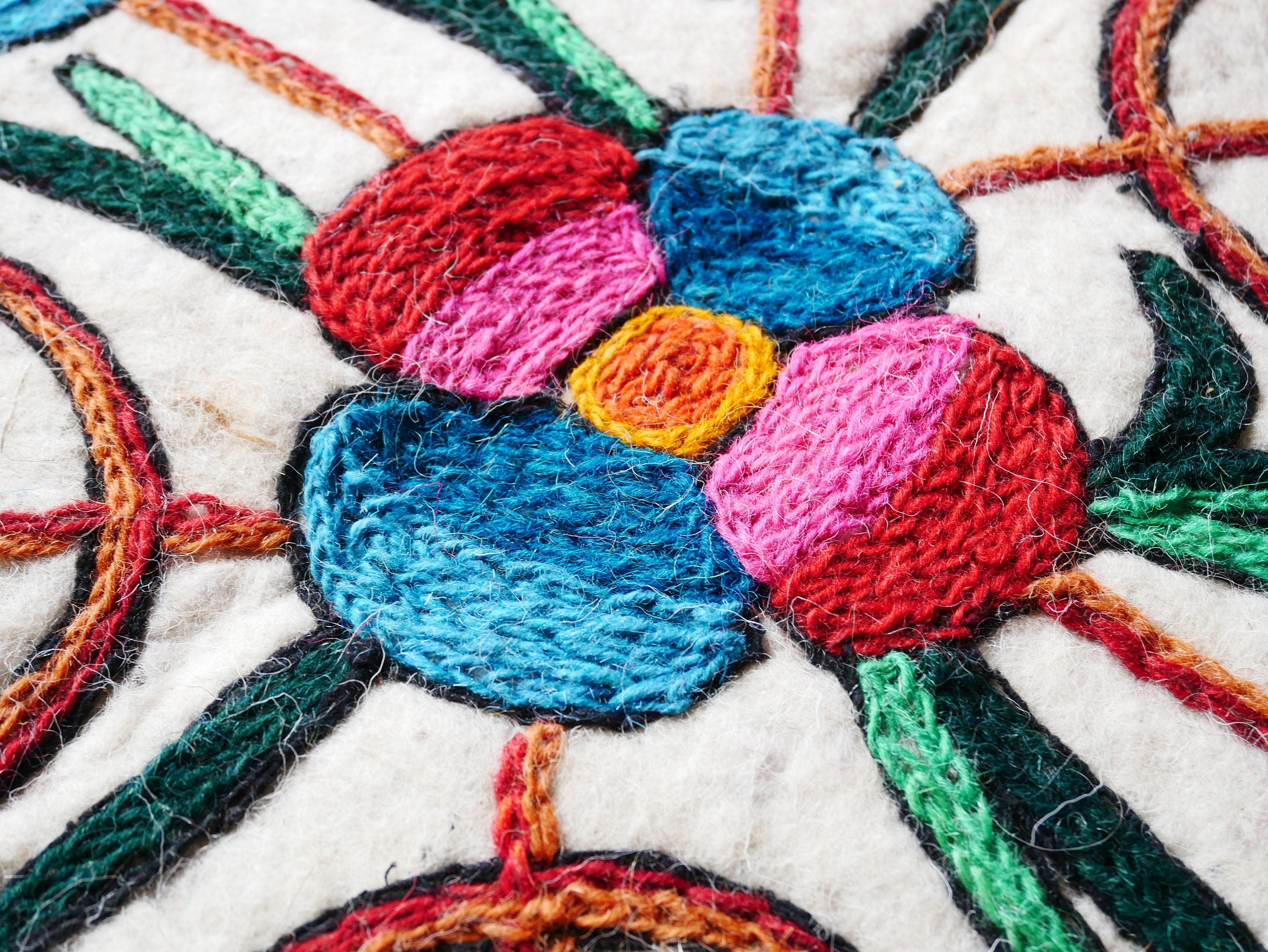 Large wool rug - Mandala rug 9x6' | boho area rug - traditional Namda from Kashmir | felted wool rug handmade embroidery - The Shanti Home