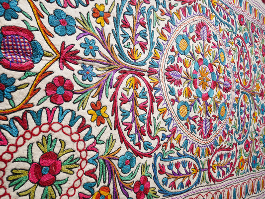 Großer Wollteppich - Mandala rug 10x6' | Boho Teppich - Indischer Bodenteppich | traditionelles Namda aus Kaschmir | gefilzter Wollteppich handgefertigte Stickerei