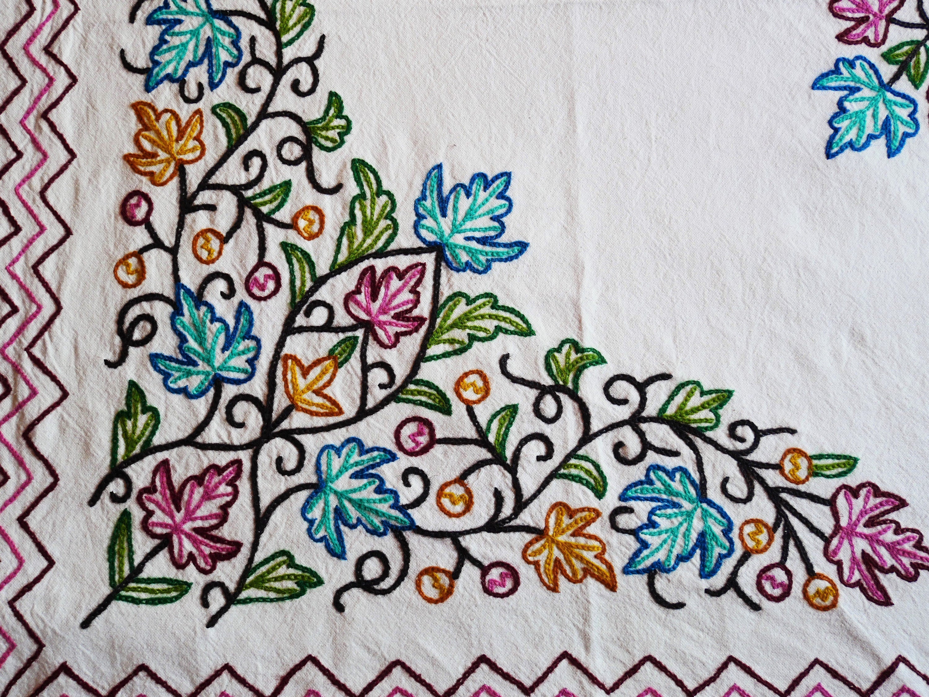 Kashmiri bedding - cotton and wool bed throw - elegant floral embroidery - The Shanti Home