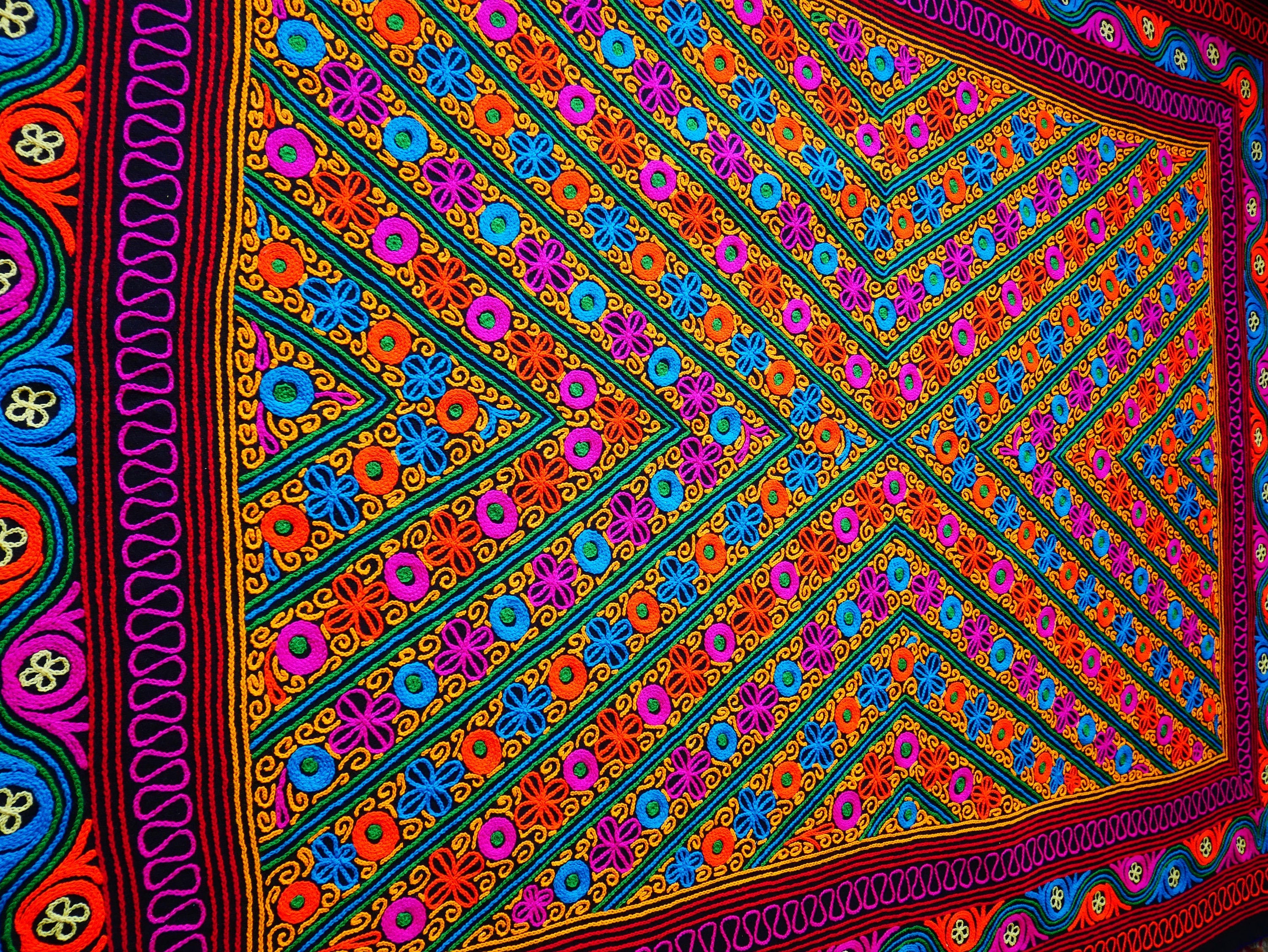 Colorful wool rug - handmade Kashmiri "Gabba" 6x9 wool rug blanket - embroidered floral rug throw - The Shanti Home