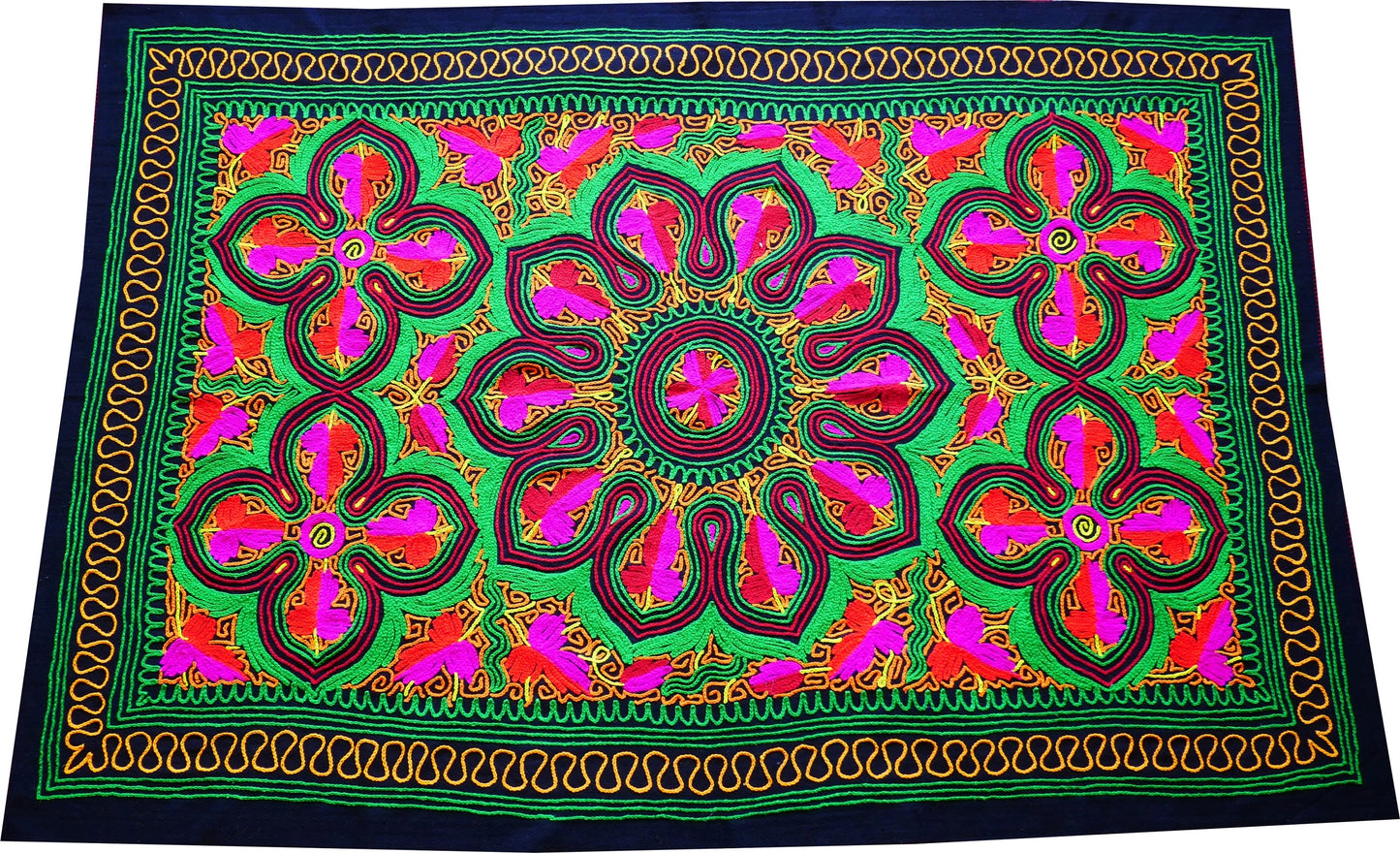 Vintage "Gabba" 4x7 wool rug mat - embroidery from Kashmir | meditation space rug - wall tapestry - The Shanti Home