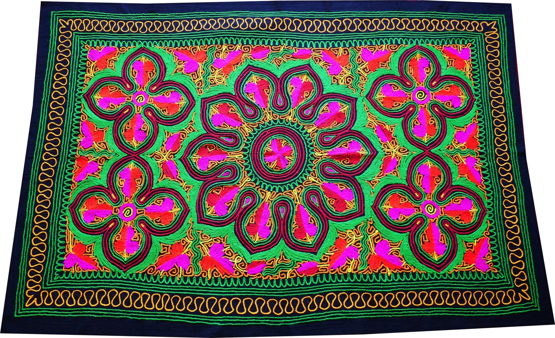 Vintage "Gabba" 4x7 wool rug mat - embroidery from Kashmir | meditation space rug - wall tapestry - The Shanti Home