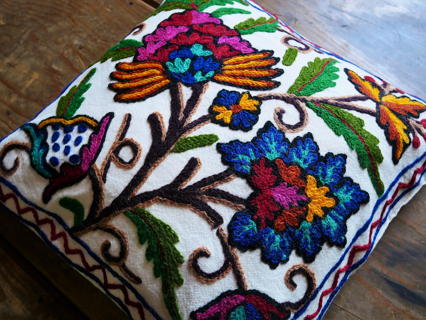 Set of 2 throw pillow covers - decorative cushion cover from Kashmir "Duanz Dar" cushion | Hand embroidered floral pillow | colorful boho - The Shanti Home