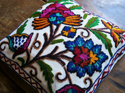 Set of 2 throw pillow covers - decorative cushion cover from Kashmir "Duanz Dar" cushion | Hand embroidered floral pillow | colorful boho - The Shanti Home