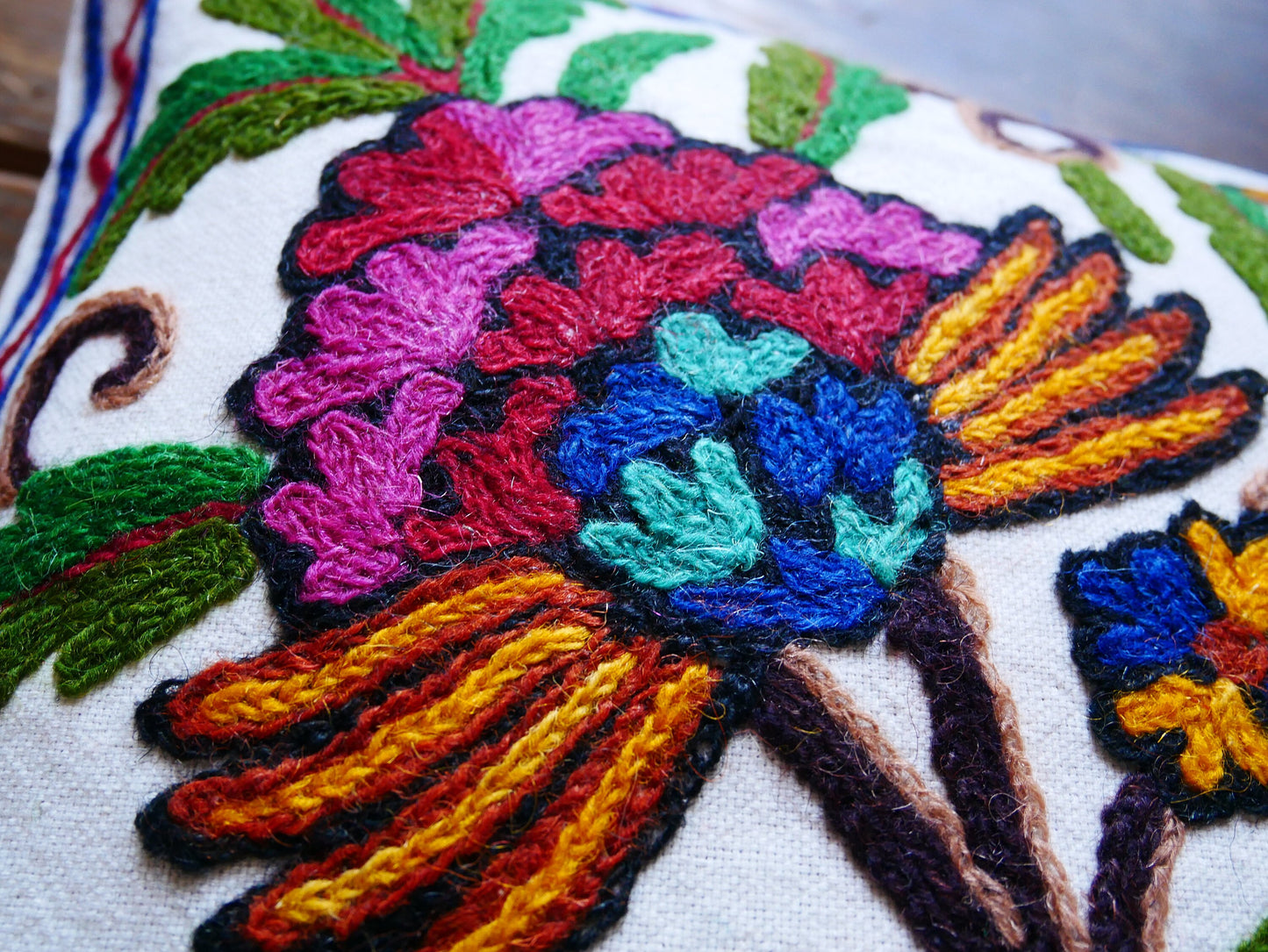 Set of 2 throw pillow covers - decorative cushion cover from Kashmir "Duanz Dar" cushion | Hand embroidered floral pillow | colorful boho - The Shanti Home
