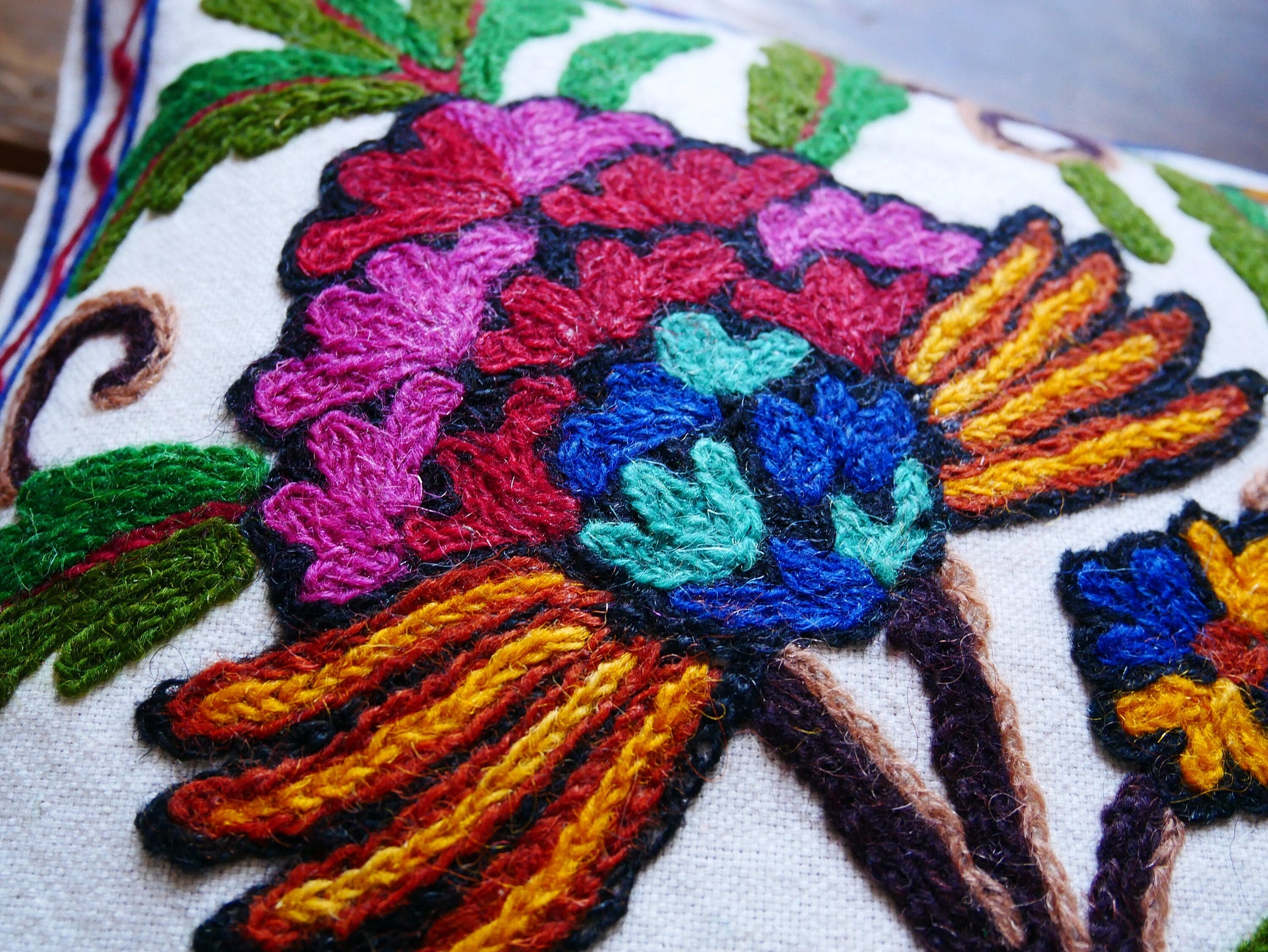 Set of 2 throw pillow covers - decorative cushion cover from Kashmir "Duanz Dar" cushion | Hand embroidered floral pillow | colorful boho - The Shanti Home