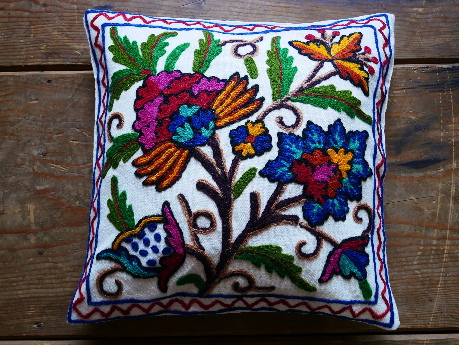Set of 2 throw pillow covers - decorative cushion cover from Kashmir "Duanz Dar" cushion | Hand embroidered floral pillow | colorful boho - The Shanti Home
