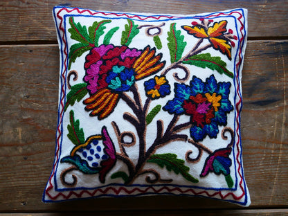 Set of 2 throw pillow covers - decorative cushion cover from Kashmir "Duanz Dar" cushion | Hand embroidered floral pillow | colorful boho - The Shanti Home