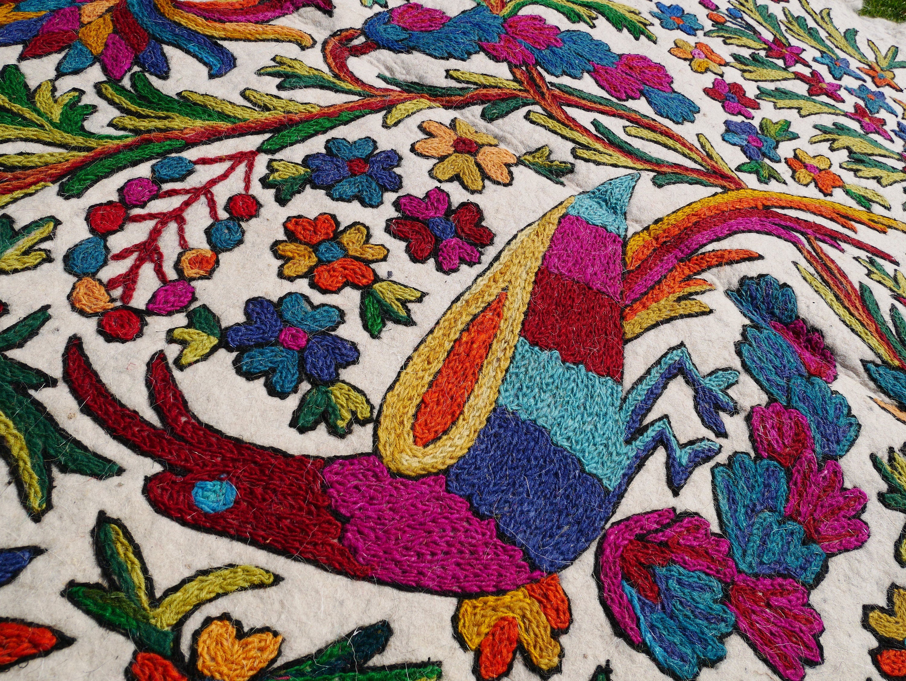 Handmade wool rug "Shalimar" traditional Namda felt rug from Kashmir | hand felted, embroidered 6x4 bohemian floor seating - boho area rug - The Shanti Home