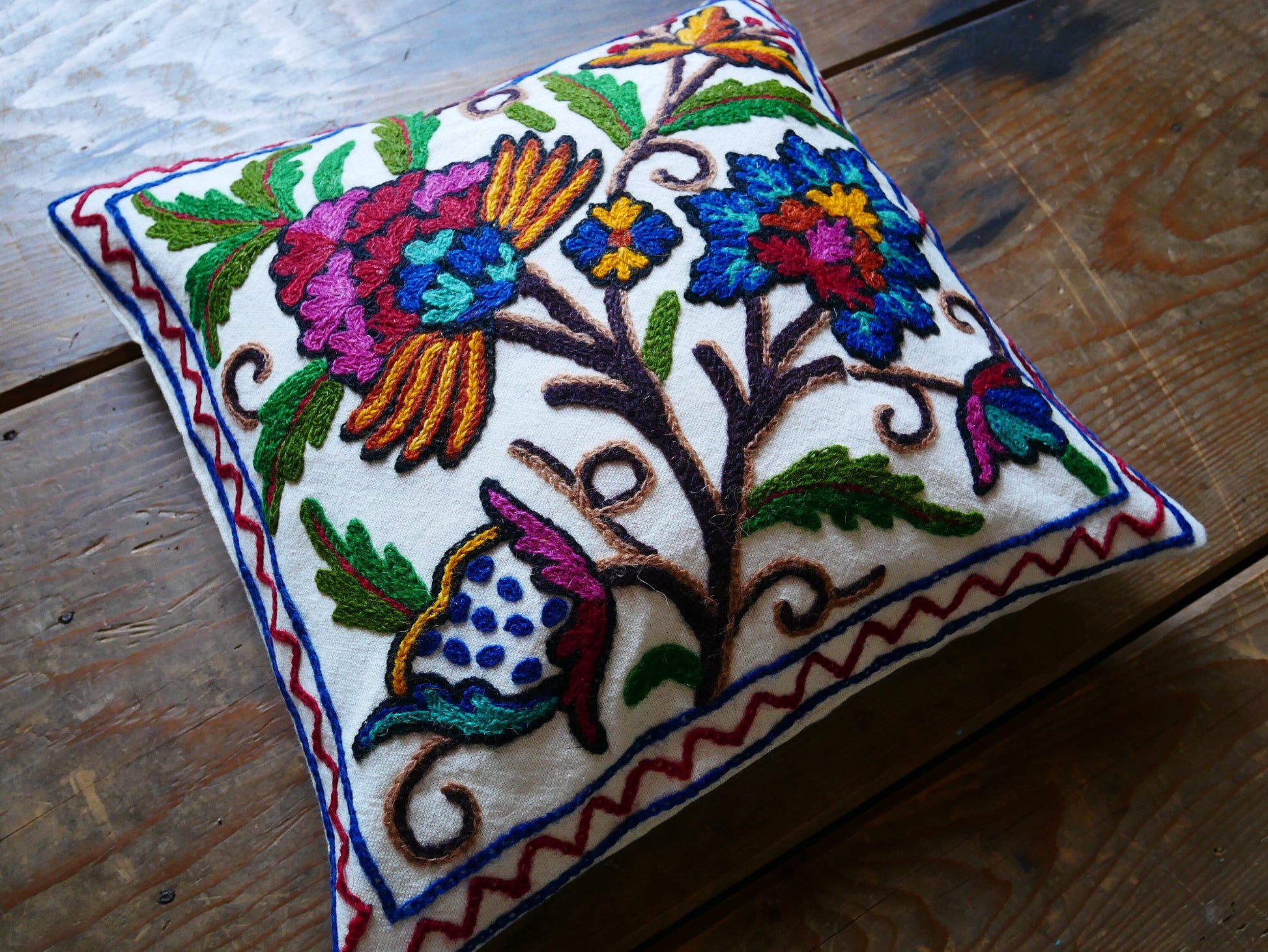 Set of 2 throw pillow covers - decorative cushion cover from Kashmir "Duanz Dar" cushion | Hand embroidered floral pillow | colorful boho - The Shanti Home