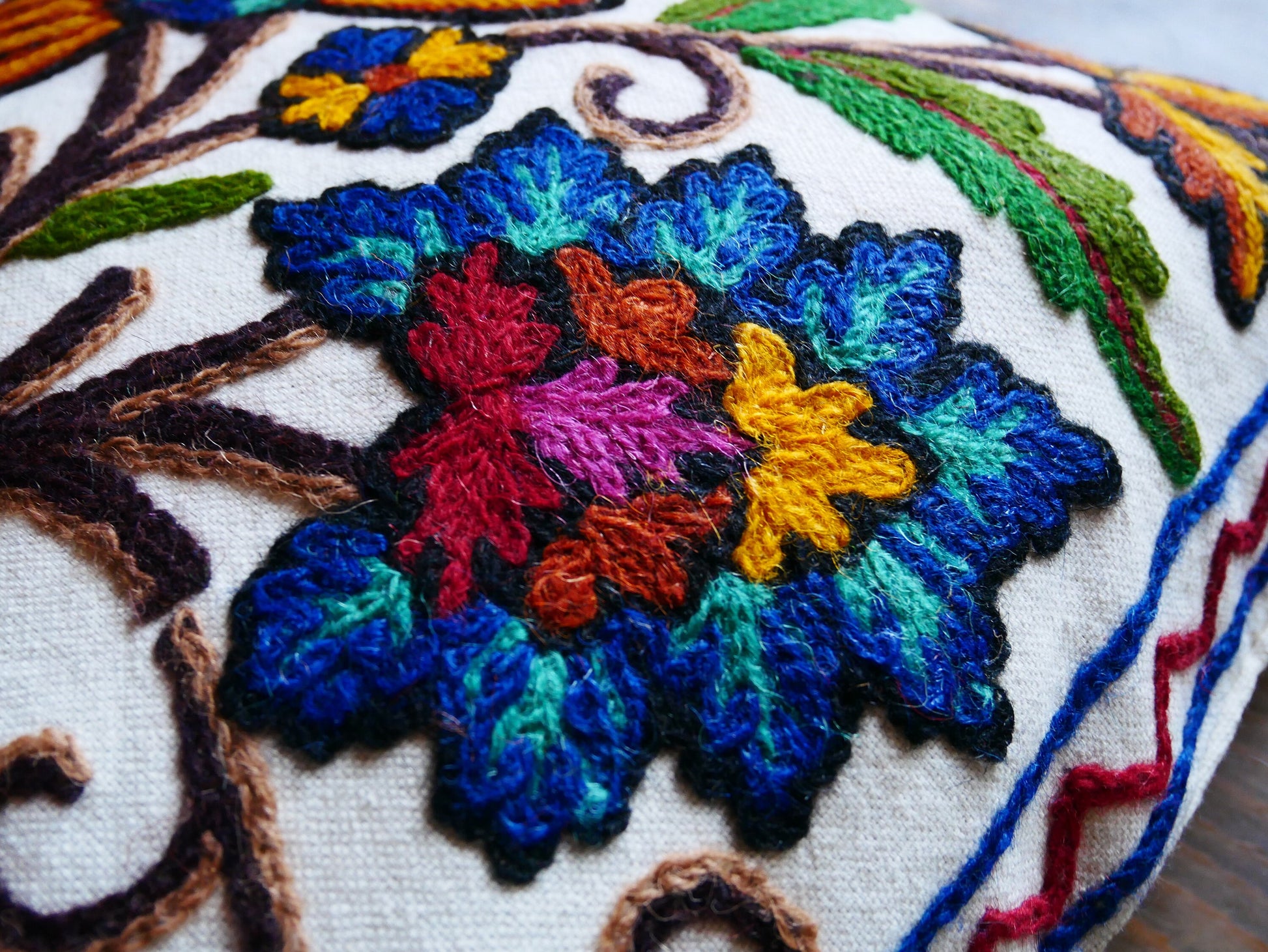 Set of 2 throw pillow covers - decorative cushion cover from Kashmir "Duanz Dar" cushion | Hand embroidered floral pillow | colorful boho - The Shanti Home