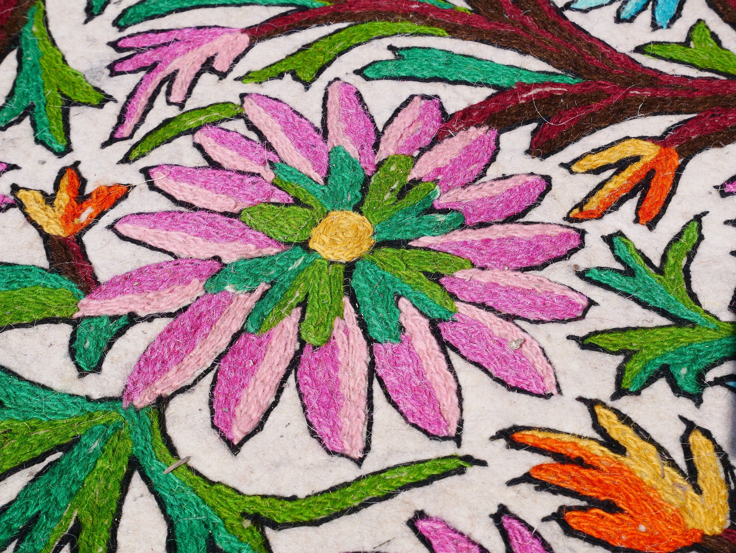 Indian wool rug hand felted Namda 6x9' | boho area rug -Kashmiri floor rug | traditional felted wool rug hand embroidery | bohemian bedroom - The Shanti Home