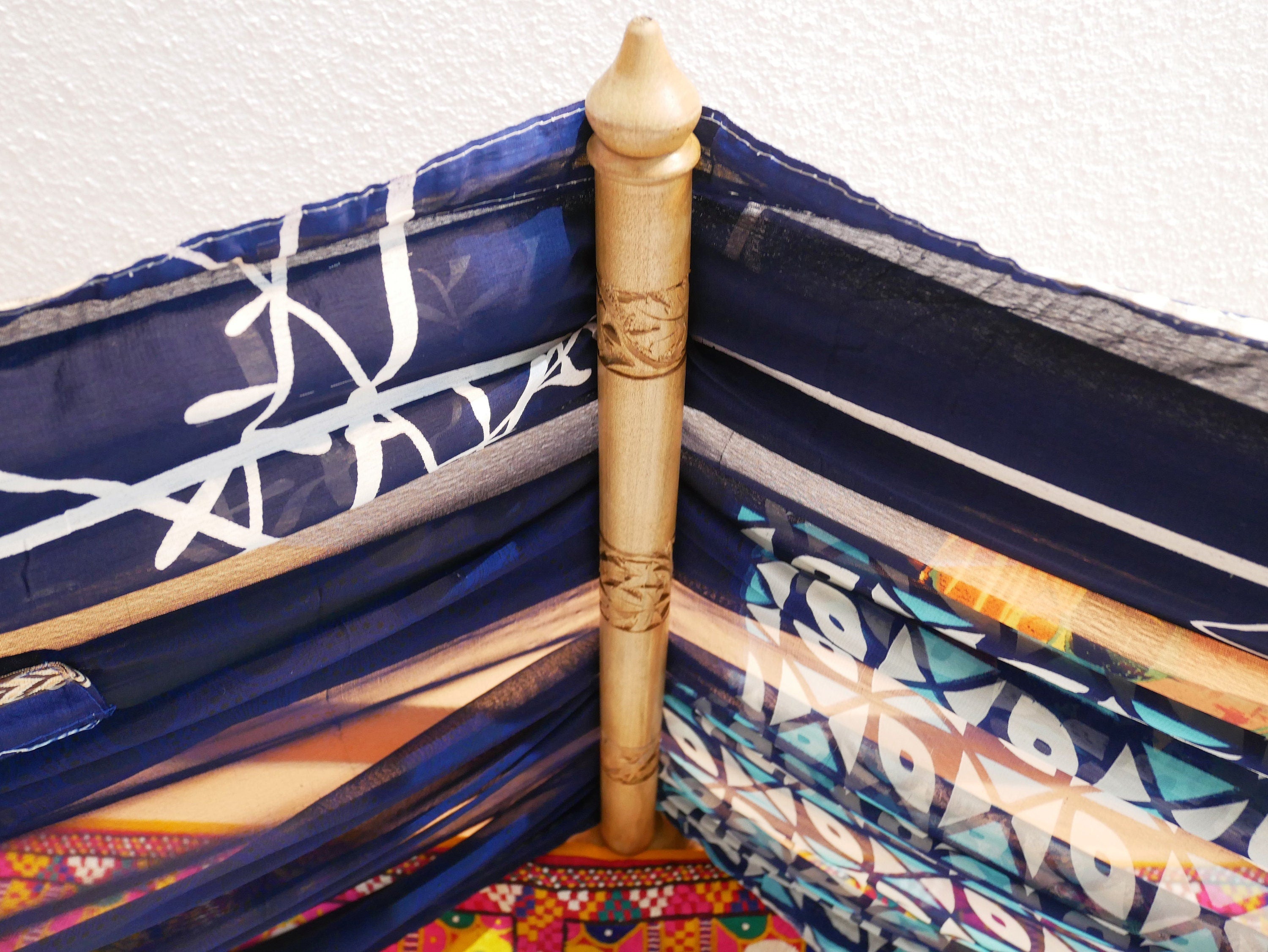 Saree Bed canopy - dark blue - with handcrafted walnut wood rods - The Shanti Home