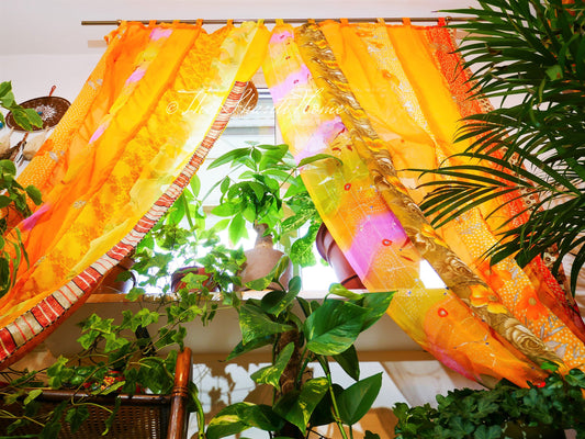 Boho Vorhänge Indische Saree-Vorhänge | handgefertigte Patchwork-Vorhänge für böhmische Fensterdekorationen im Hippie-Schlafzimmer