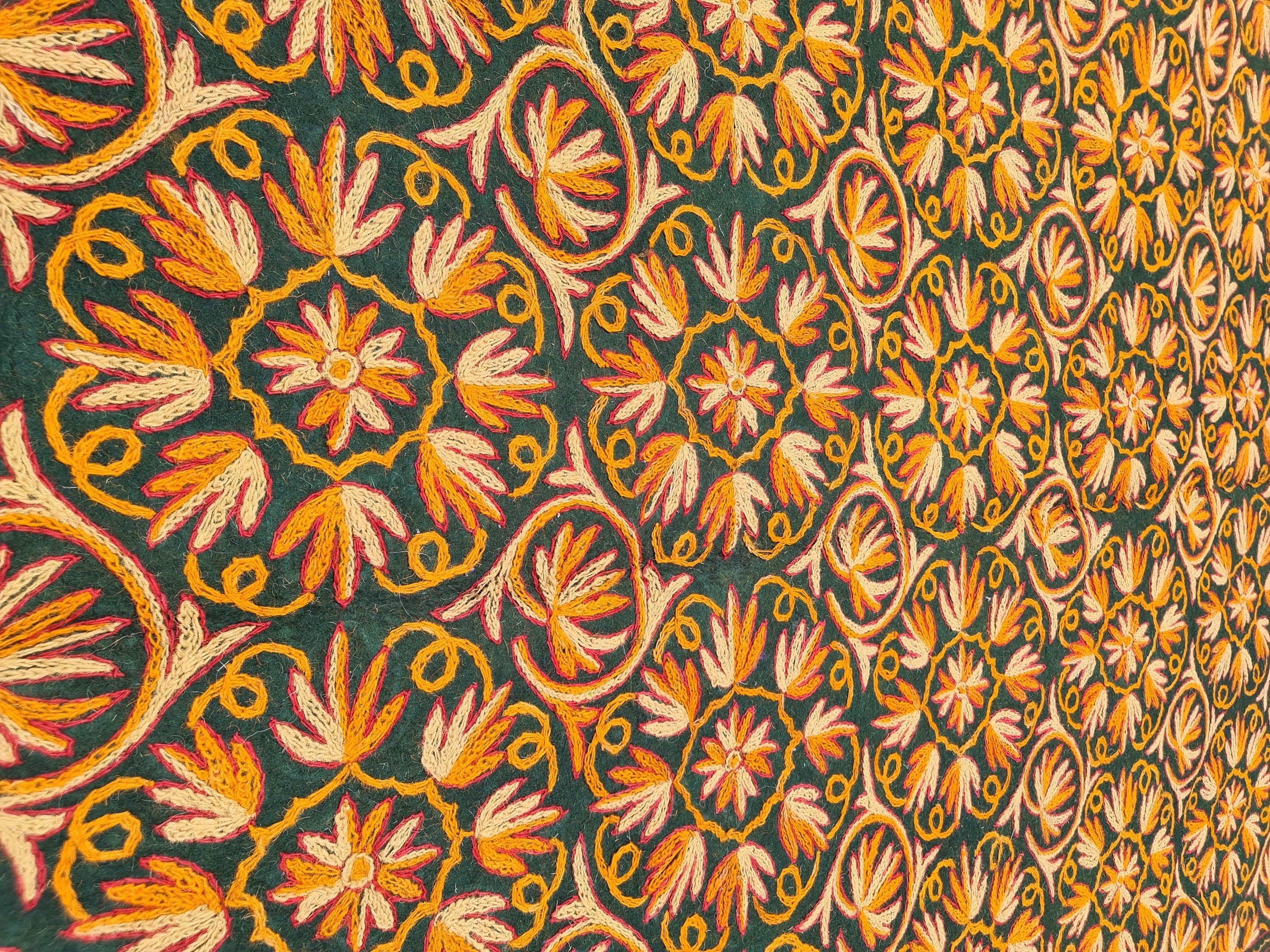 6*9 hand felted Kashmiri Namda - fully embroidered - soft bohemian bedroom rug - The Shanti Home